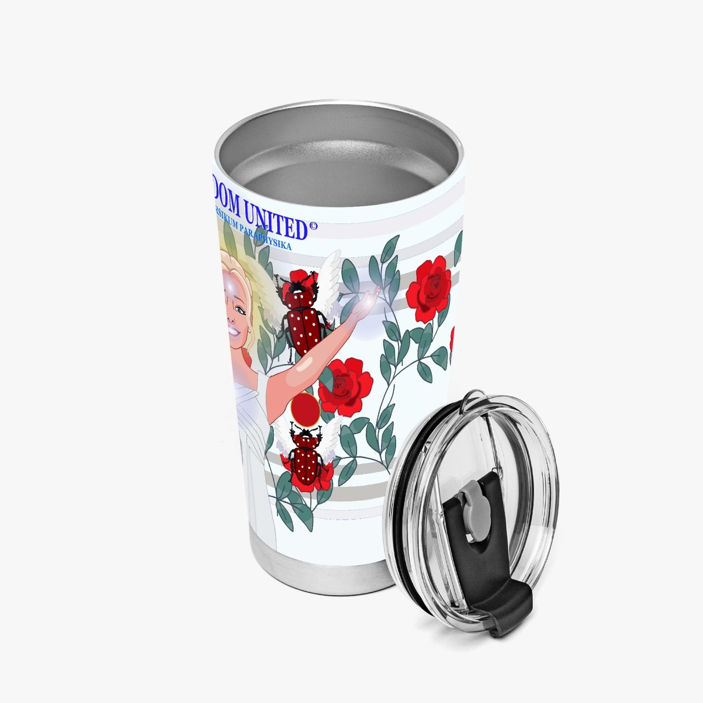 Tumbler GLOBAL FREEDOM UNITED© UNIVERSIKUM PARAPHYSIKA SPIRITUEL RED ROSES with Skarabeus Beetle