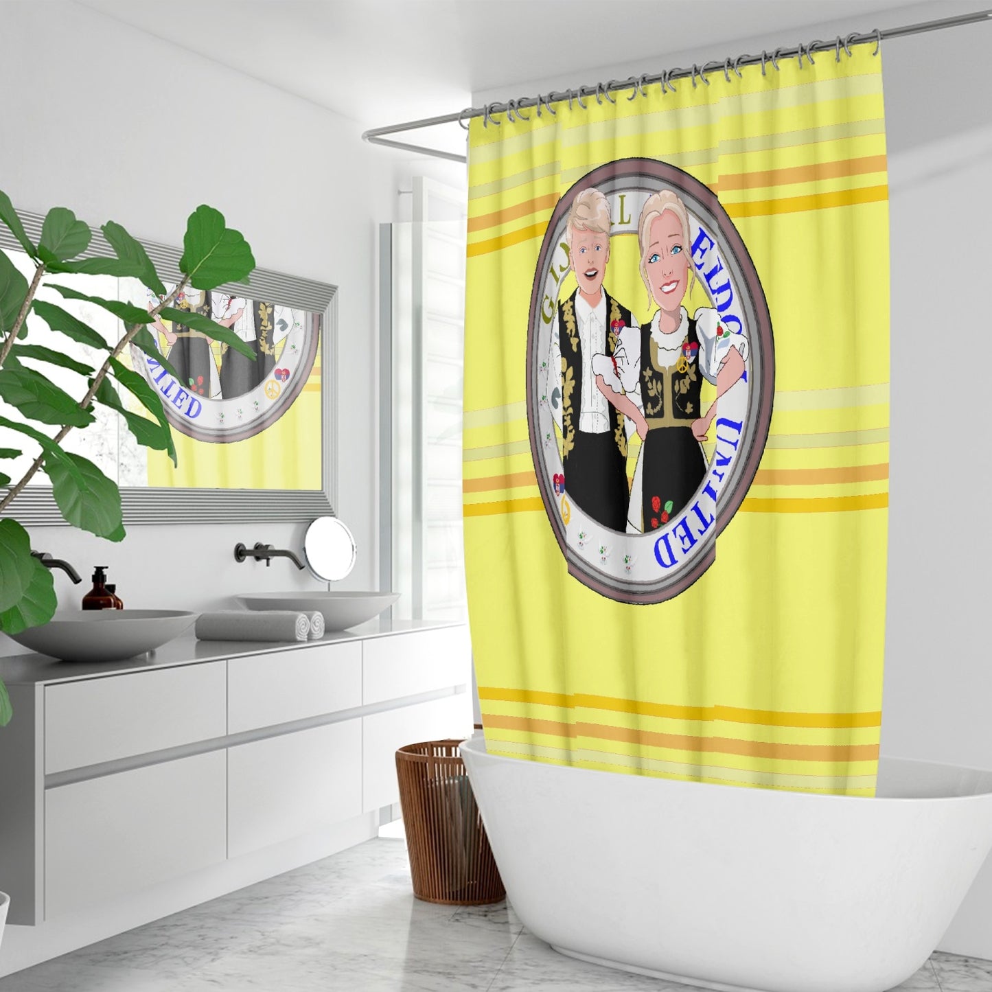 Quick-drying Shower Curtain GLOBAL FREEDOM UNITED COUPLE EDITION SERBIA YELLOW