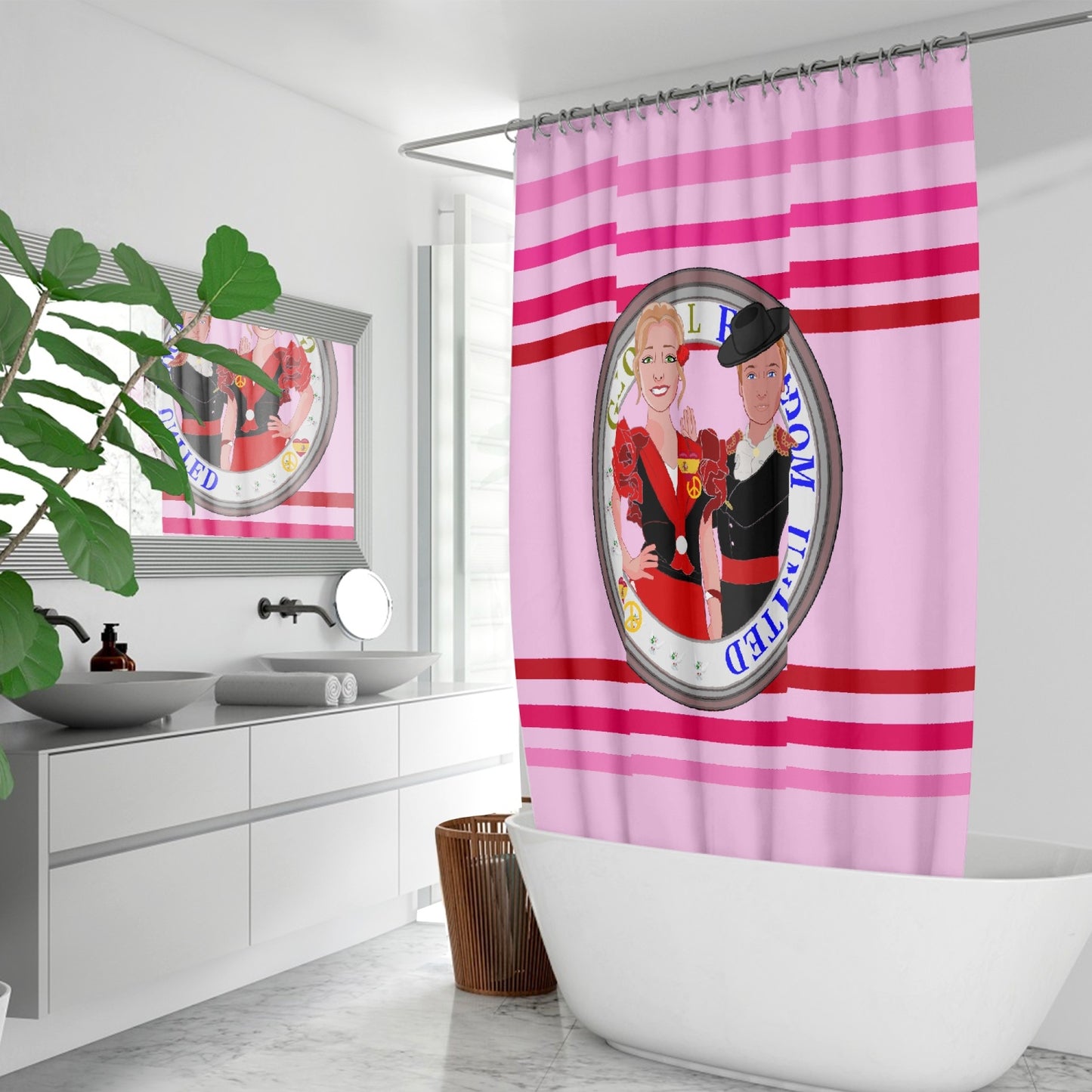GLOBAL FREEDOM UNITED© Couple Spain Pink1 Quick-drying Shower Curtain
