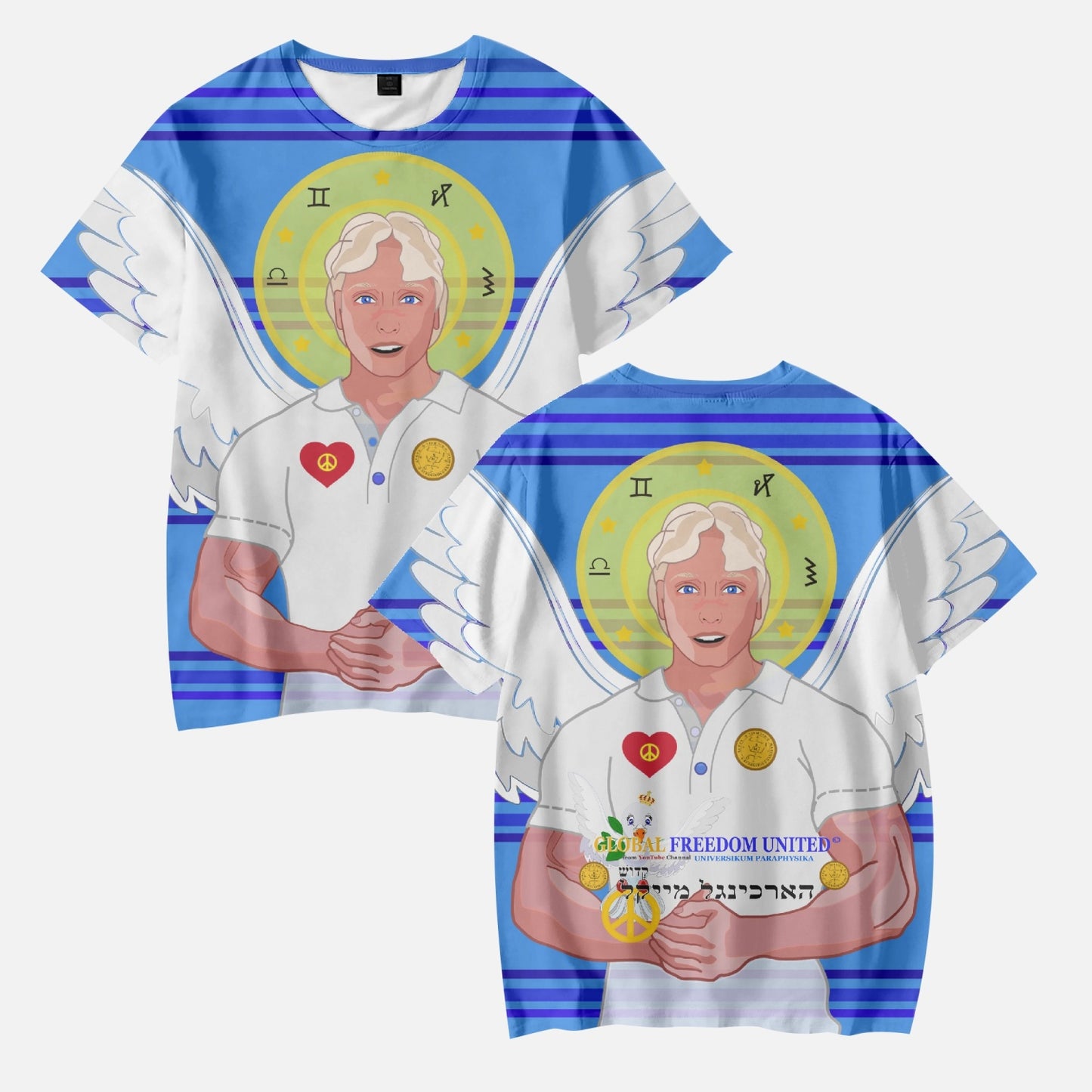 AOP Kids' Short T-Shirts GLOBAL FREEDOM UNITED ARCHANGEL MICHAEL HEBREW DEEP BLUE