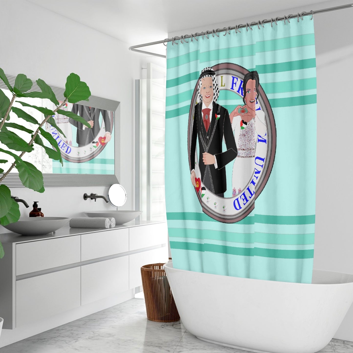GLOBAL FREEDOM UNITED© Couple Palestina Light Green - Quick-drying Shower Curtain