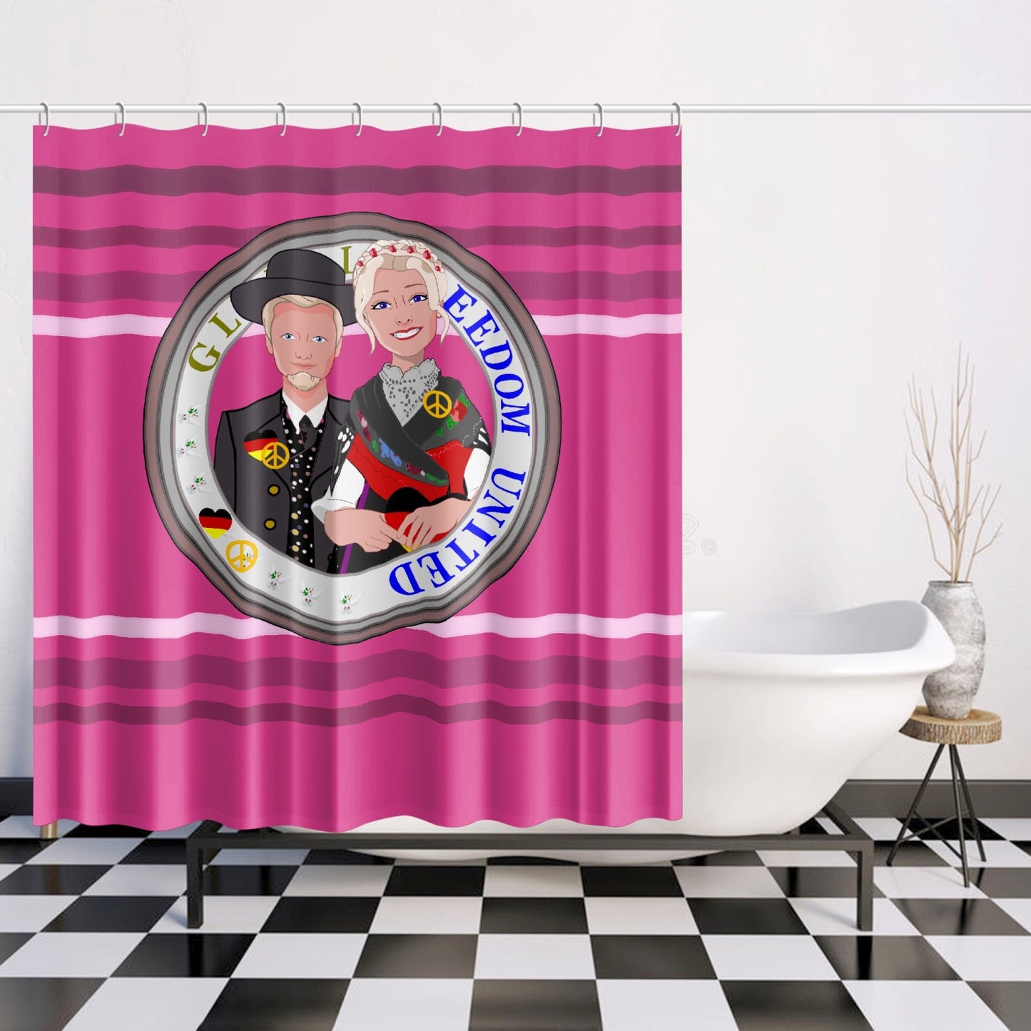 GLOBAL FREEDOM UNITED© Couple Germany V1 Pink2 - Quick-drying Shower Curtain