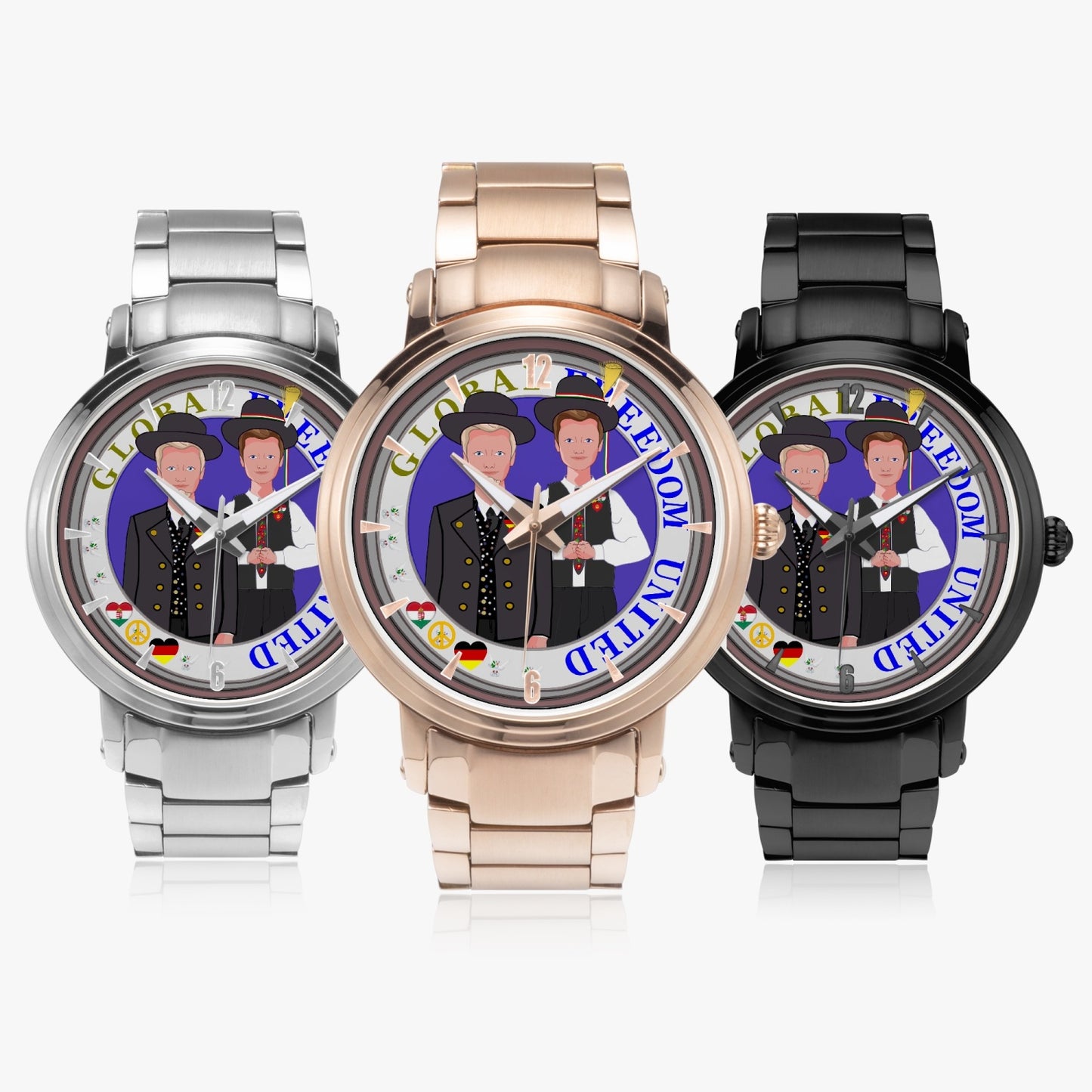 GLOBAL FREEDOM UNITED© New Steel Strap Automatic Watch (With Indicators) Men Germany & Hungary