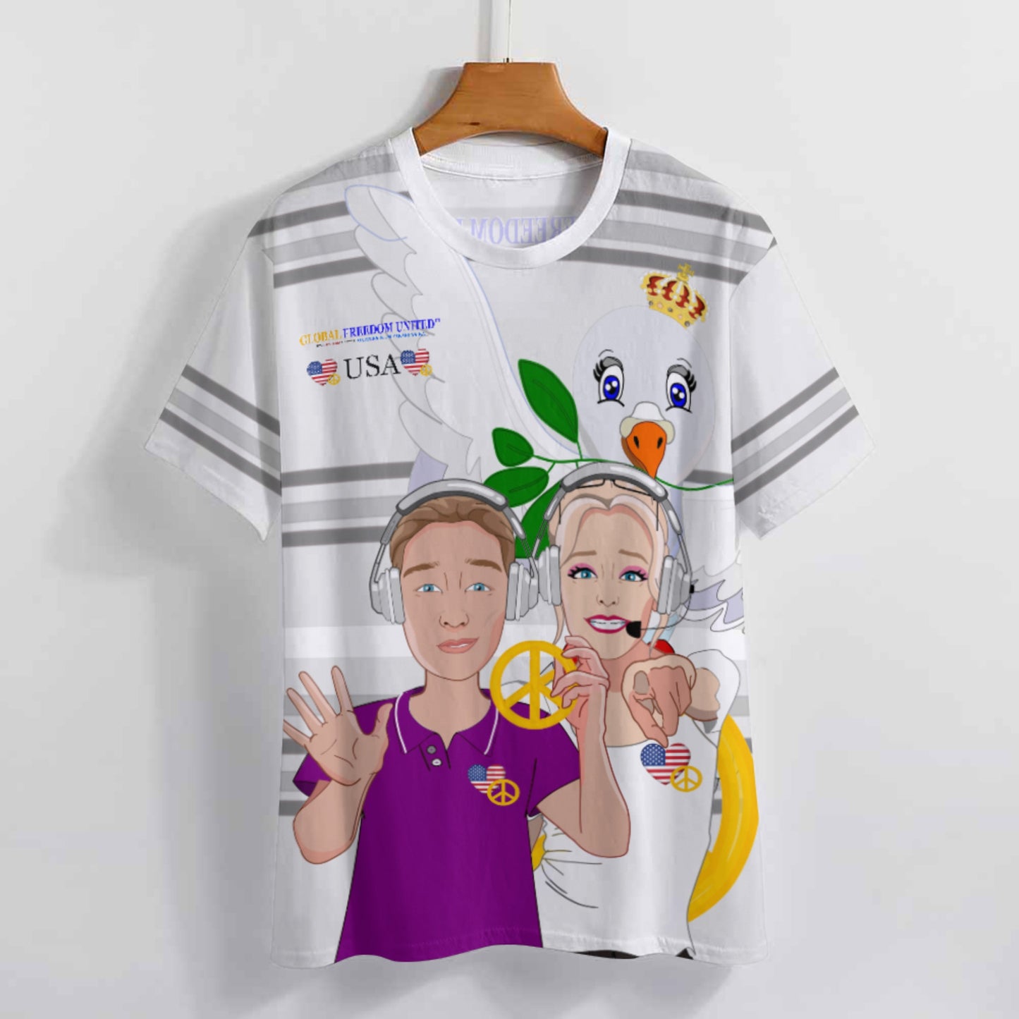 Women´s T-shirt 2 GLOBAL FREEDOM UNITED© Couple USA Wight American  Grey
