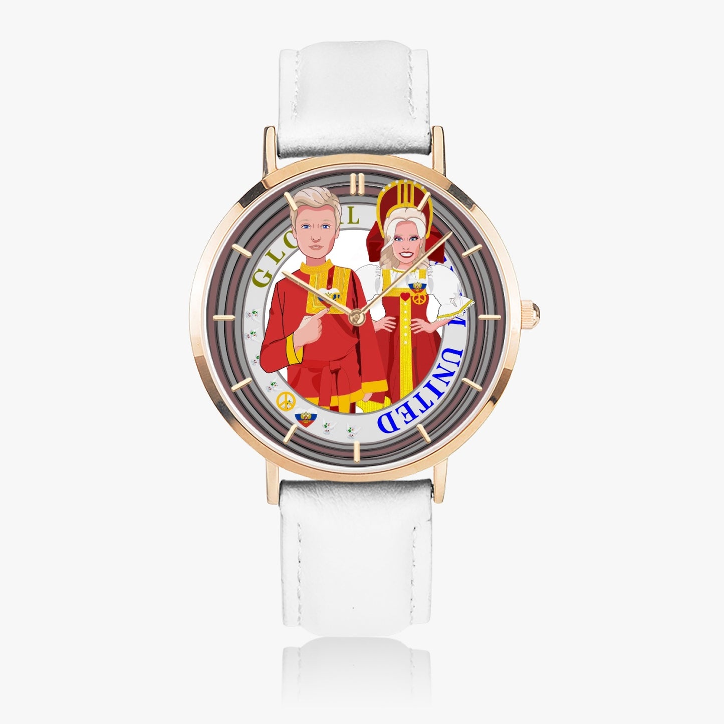 GLOBAL FREEDOM UNITED© Couple Russia Hot Selling Ultra-Thin Leather Strap Quartz Watch (Rose Gold With Indicators)