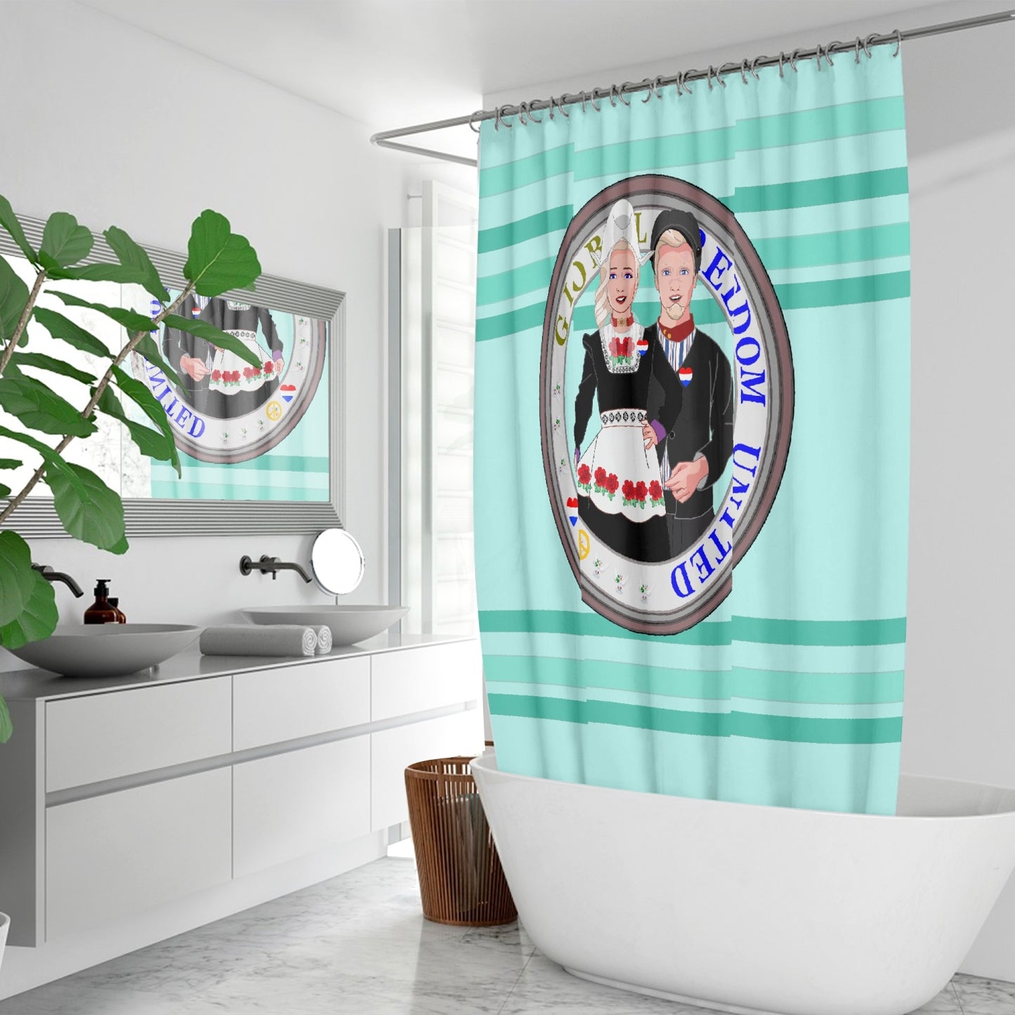 GLOBAL FREEDOM UNITED© Couple Nederland Light Green - Quick-drying Shower Curtain