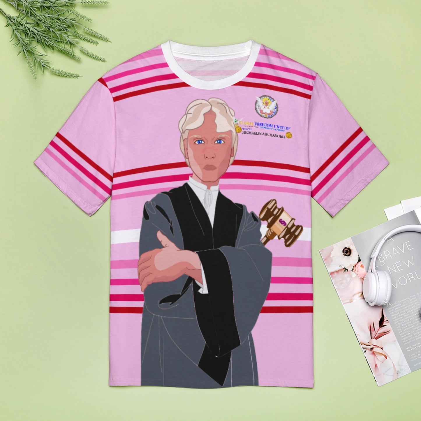 Women´s T-shirt  Global Freedom United© Archangel Michael In Latin V5 Pink1