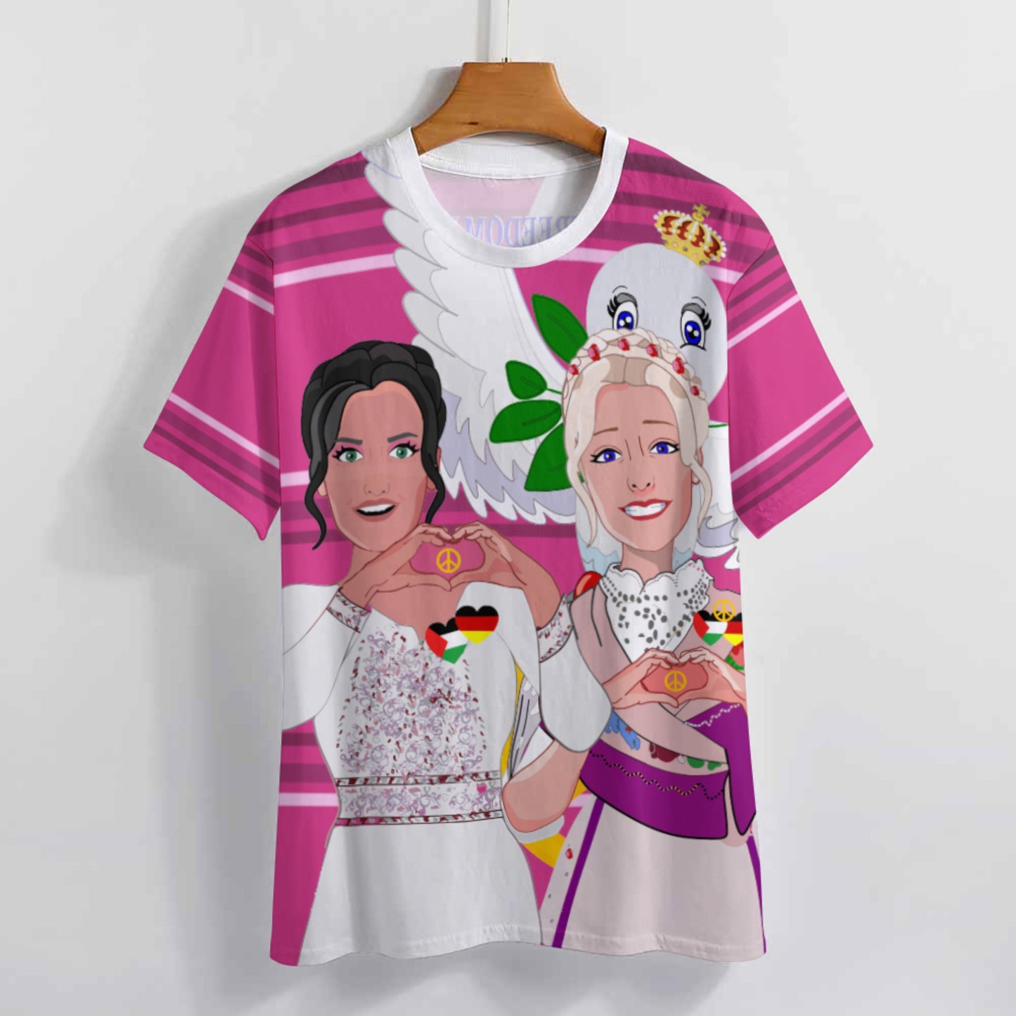 Women´s T-shirt 2 GLOBAL FREEDOM UNITED© Women Palestina & Germany Pink