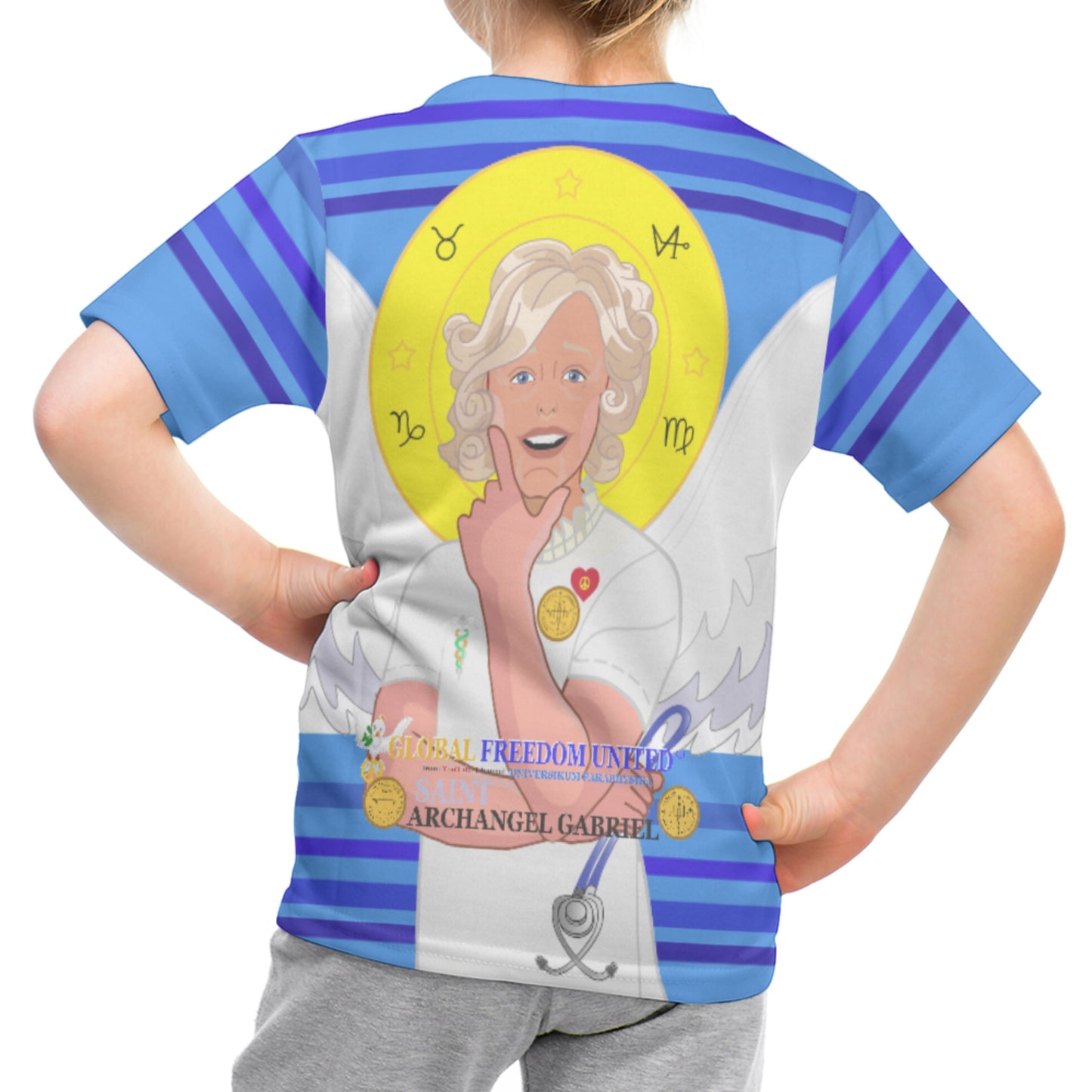 Kid´s T-shirt 2 GLOBAL FREEDOM UNITED© Archangel Gabriel English  Deep Blue