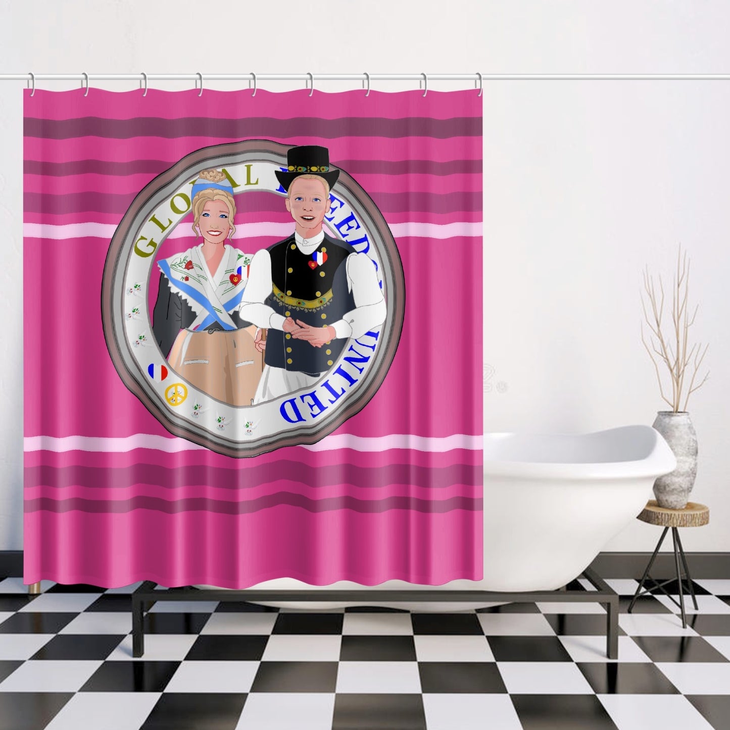 GLOBAL FREEDOM UNITED© Couple France Pink2 - Quick-drying Shower Curtain
