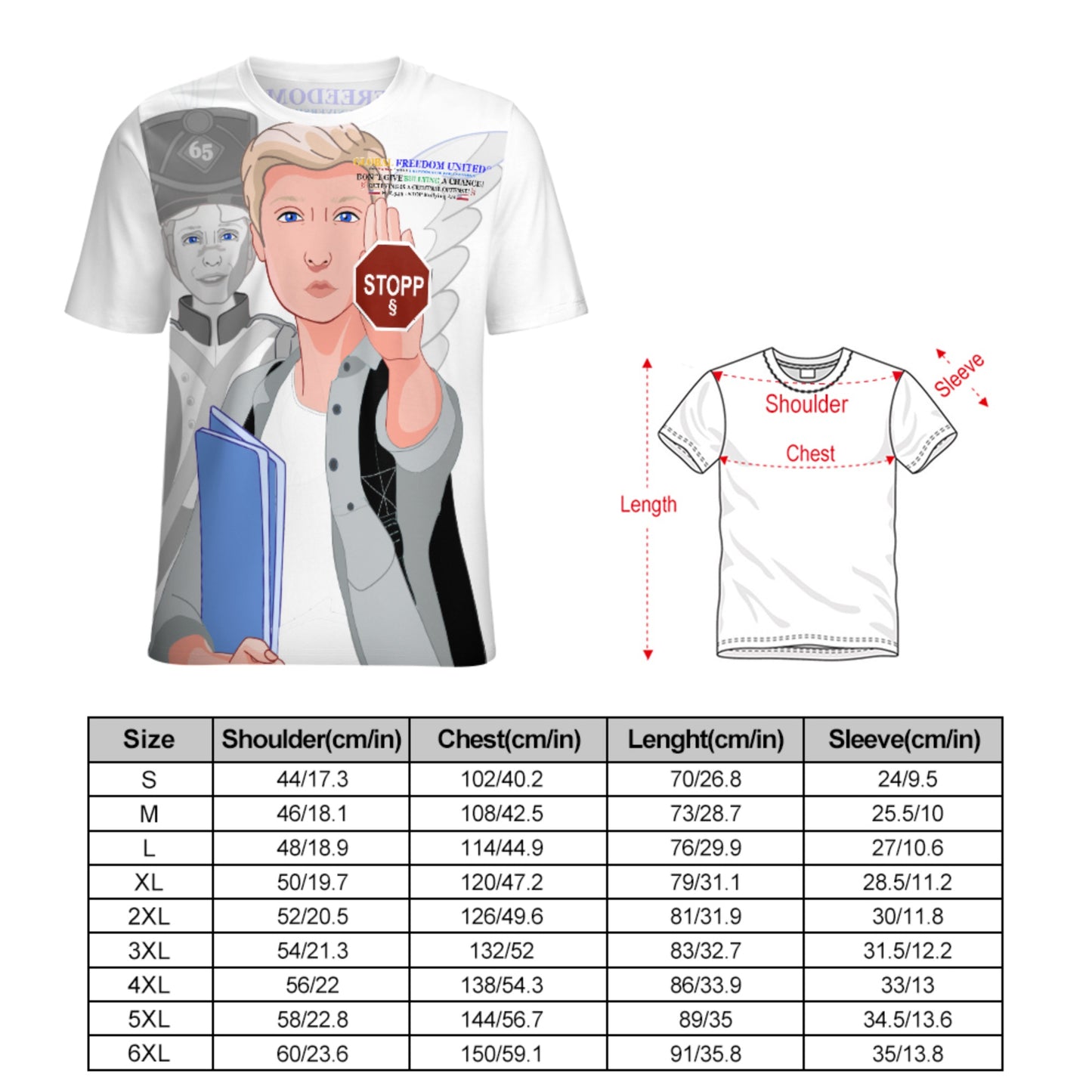 Men´s T-shirt GLOBAL FREEDOM UNITED© Anti Bullying T-shirt Wight USA