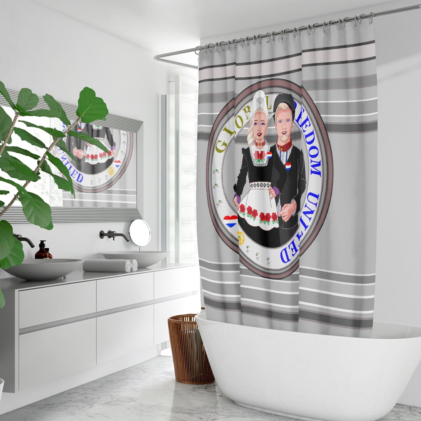 GLOBAL FREEDOM UNITED© Couple Nederland Grey - Quick-drying Shower Curtain