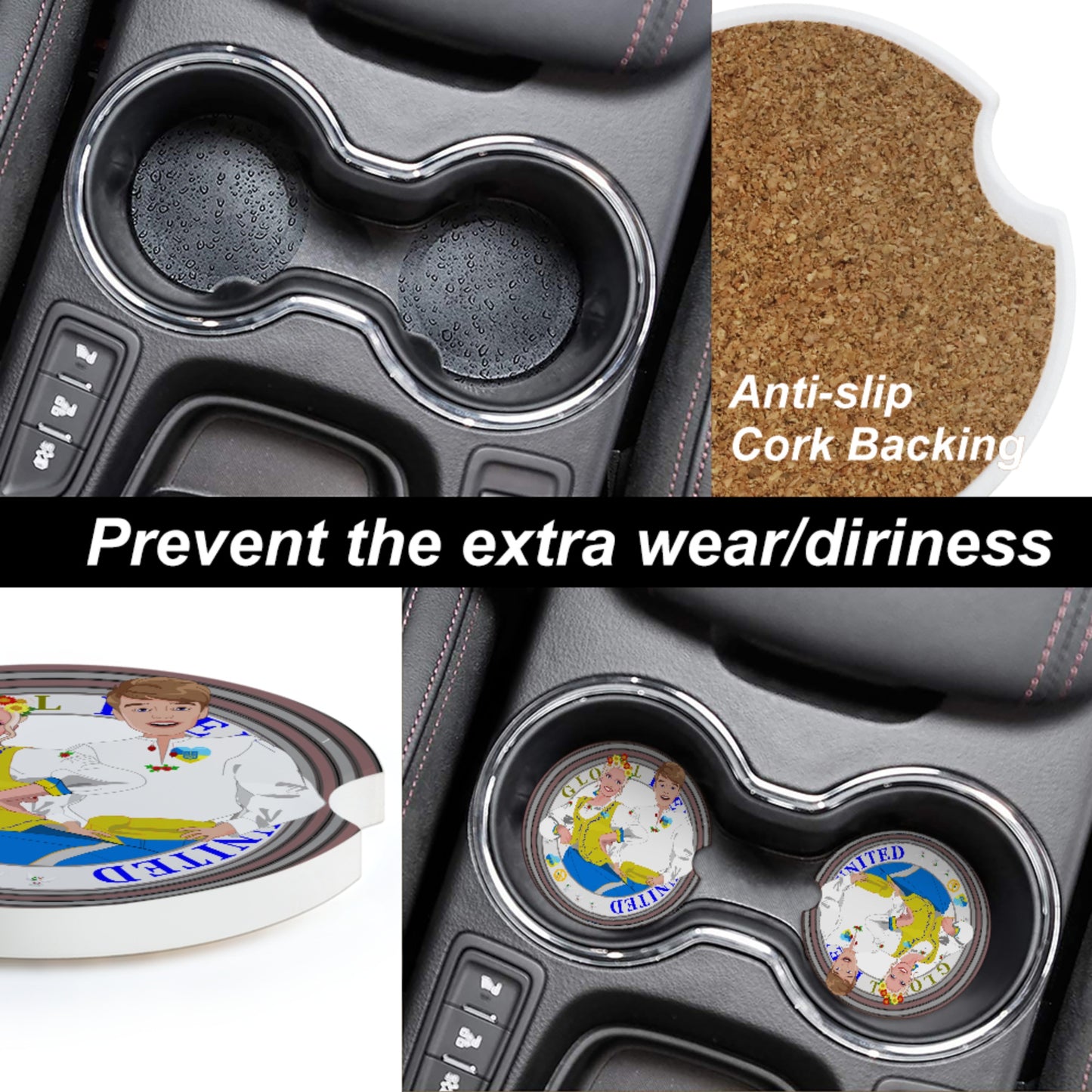 Ceramic Car Coaster GLOBAL FREEDOM UNITED© Couple Ukrain