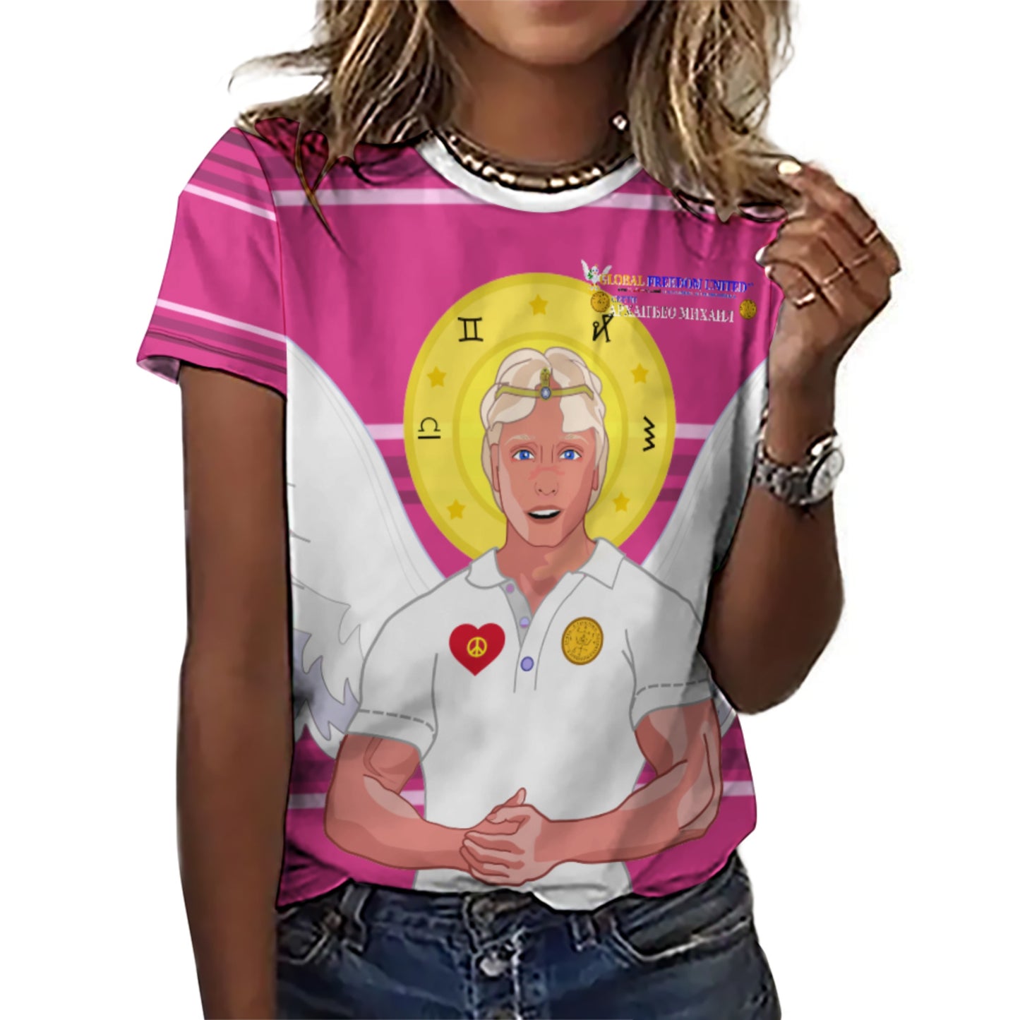 Women´s T-shirt  GLOBAL FREEDOM UNITED© Archangel Michael Serbia V2 Pink2