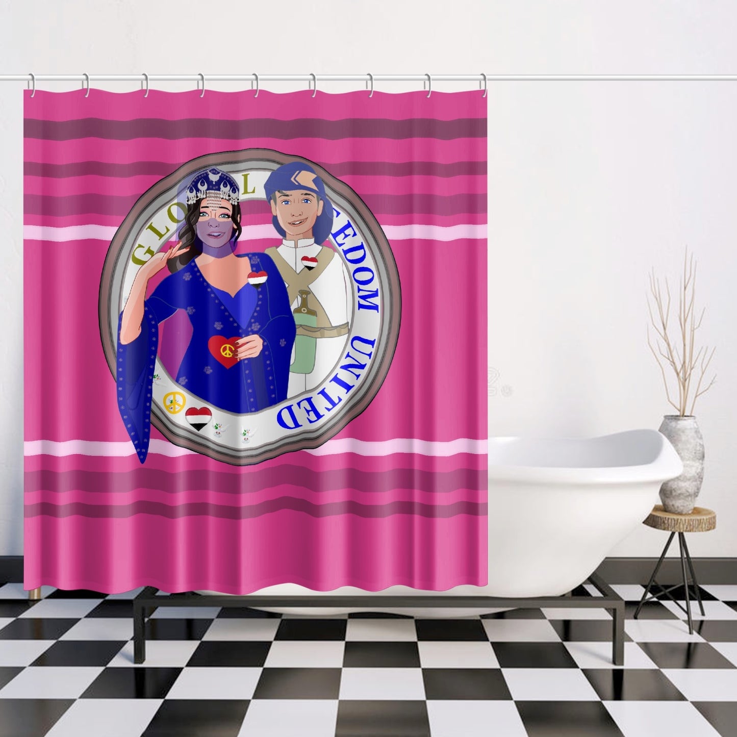 GLOBAL FREEDOM UNITED© Couple Yemen Pink2 - Quick-drying Shower Curtain