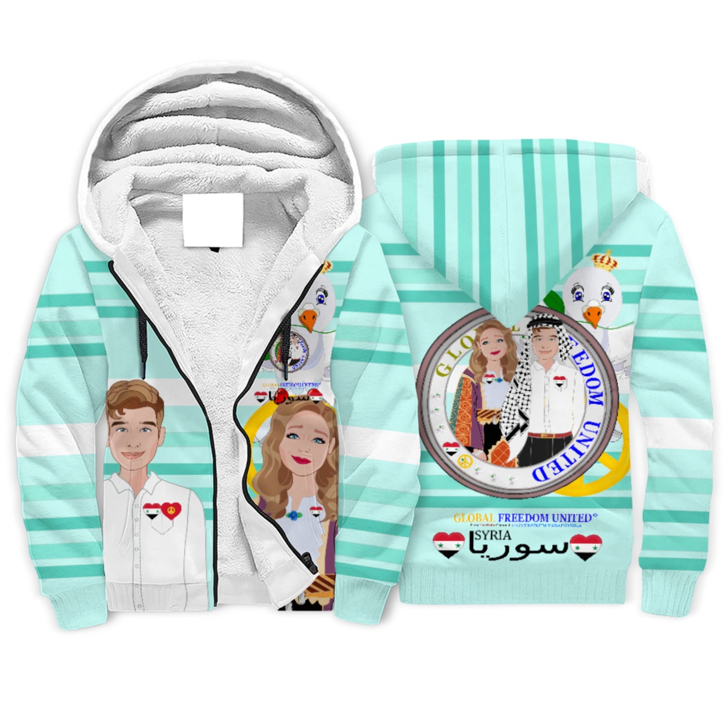 Plush Hoodie GLOBAL FREEDOM UNITED© Couple Syria Light Green