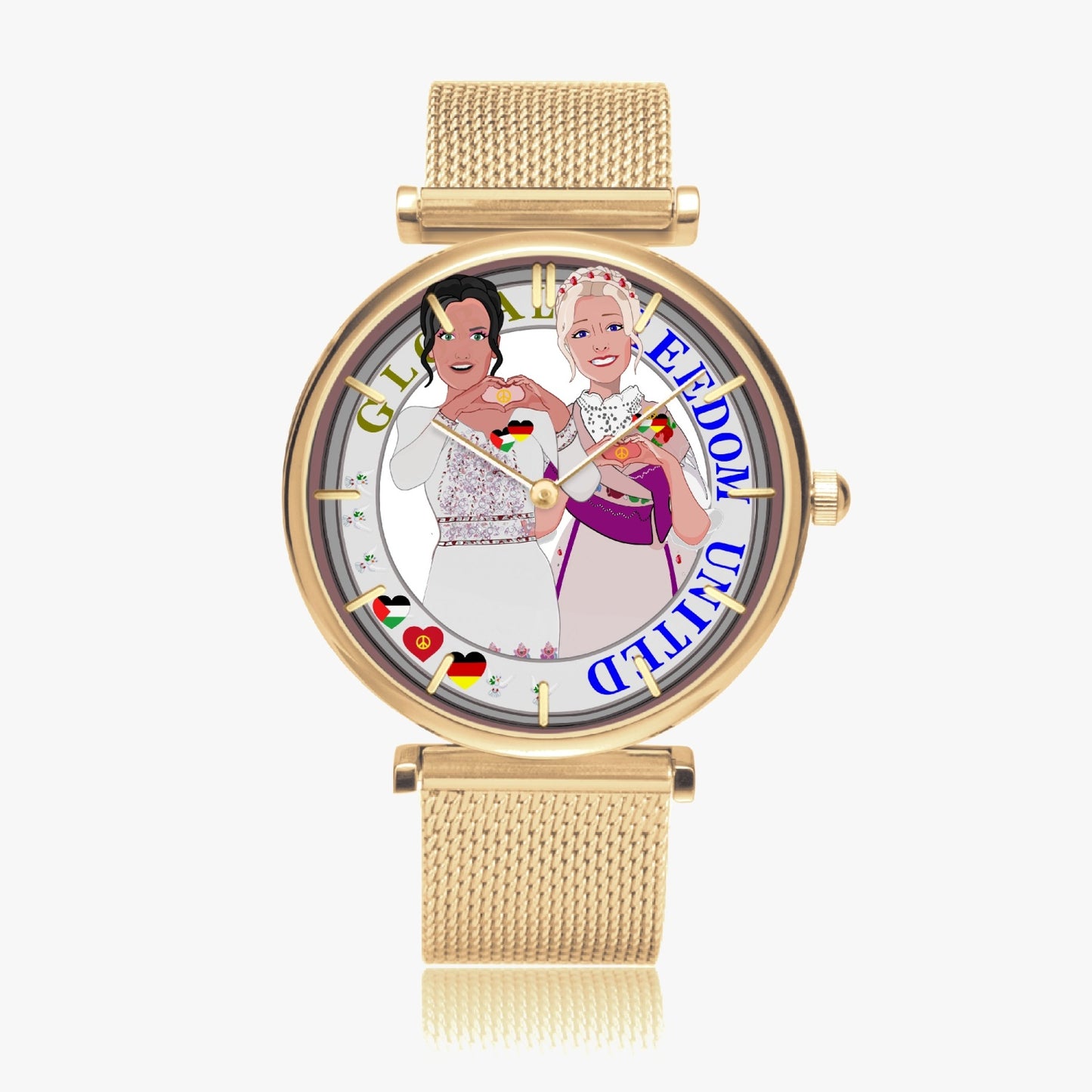 GLOBAL FREEDOM UNITED© New Stylish Ultra-Thin Quartz Watch (With Indicators) Women Palestina & Germany