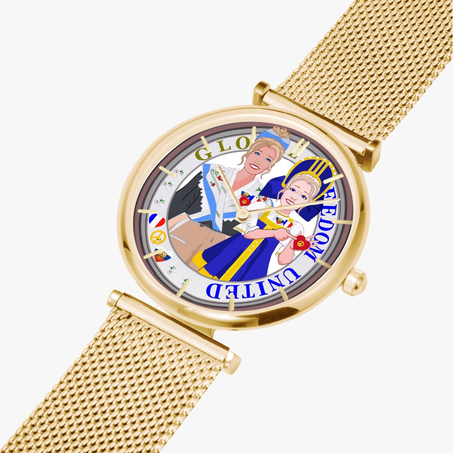 GLOBAL FREEDOM UNITED©  New Stylish Ultra-Thin Quartz Watch (With Indicators) Women French & Russia V2