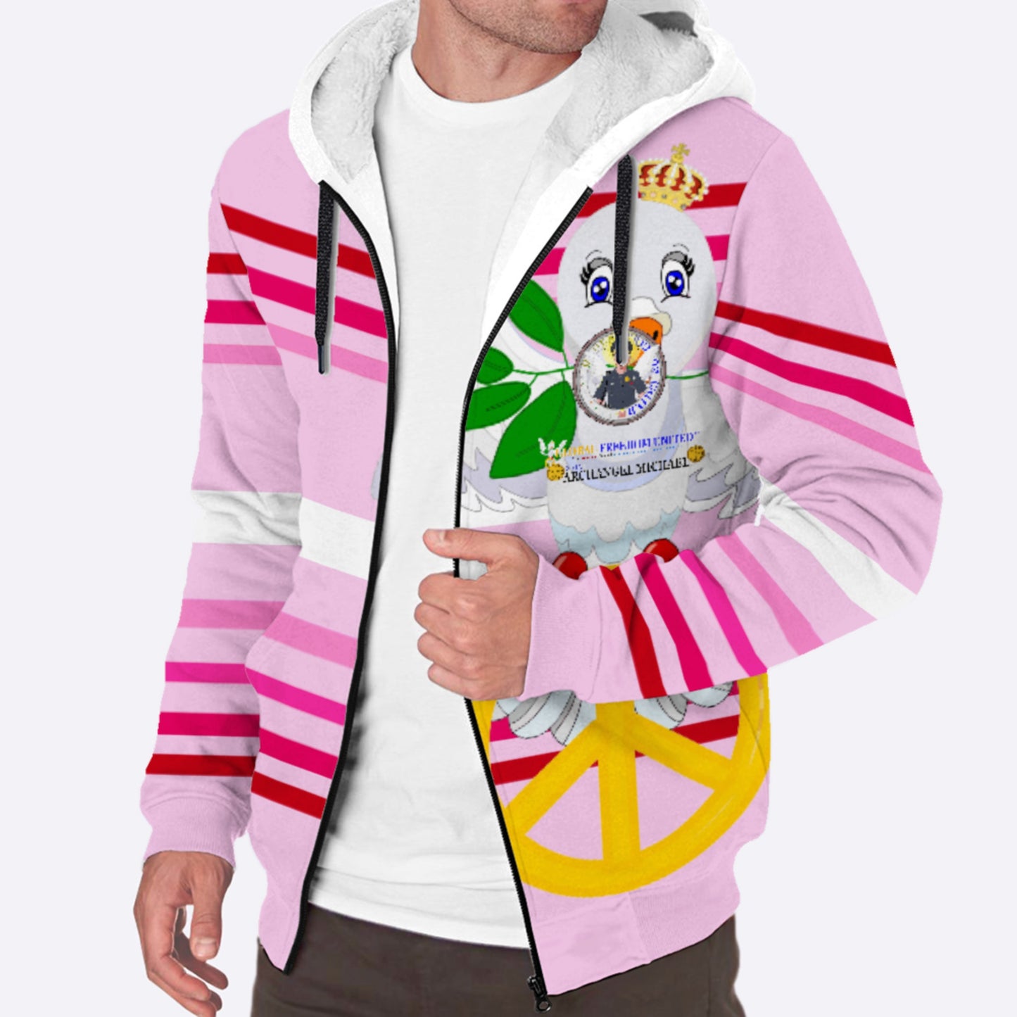 Plush Hoodie GLOBAL FREEDOM UNITED© Archangel Michael As Policemen Pink1