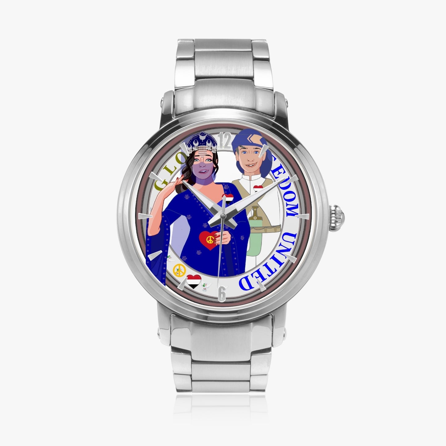 GLOBAL FREEDOM UNITED© Couple Yemen New Steel Strap Automatic Watch (With Indicators)