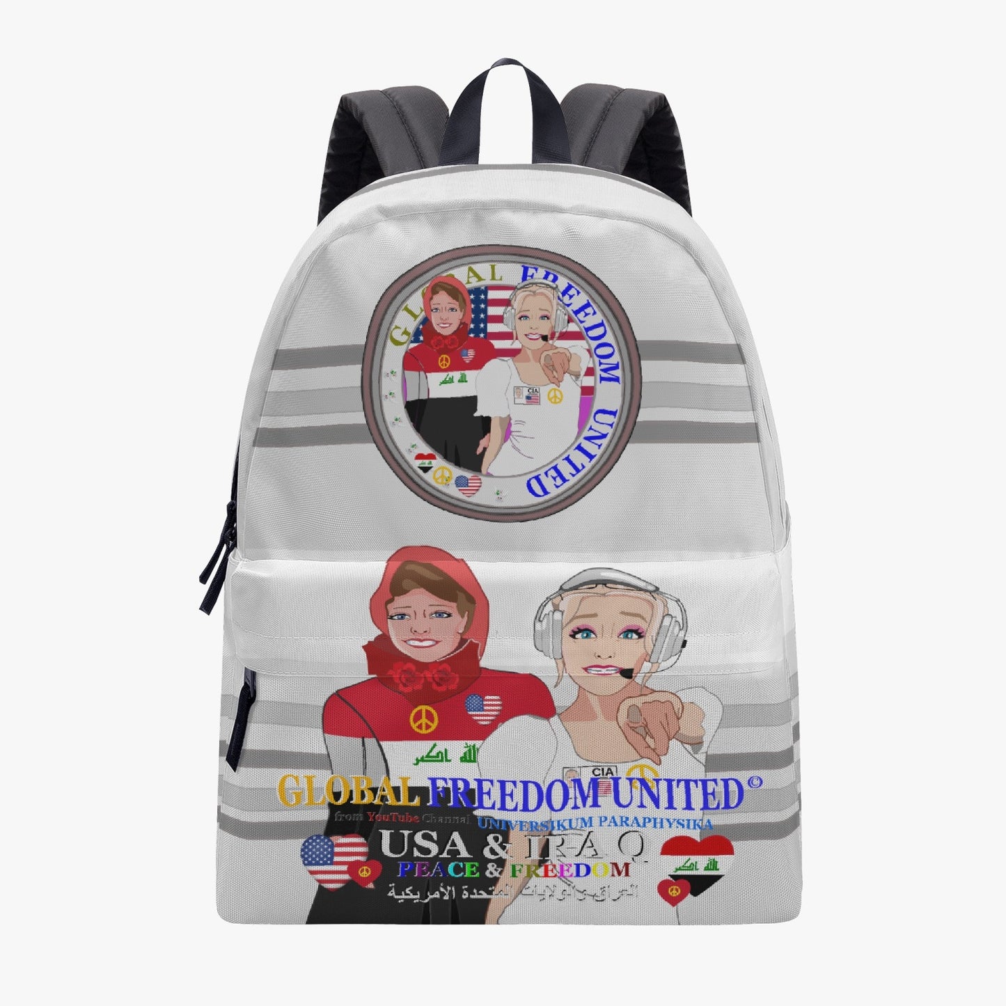 GLOBAL FREEDOM UNITED WOMEN IRAQ & USA OLD PEACE GREY All-over-print Canvas Backpack