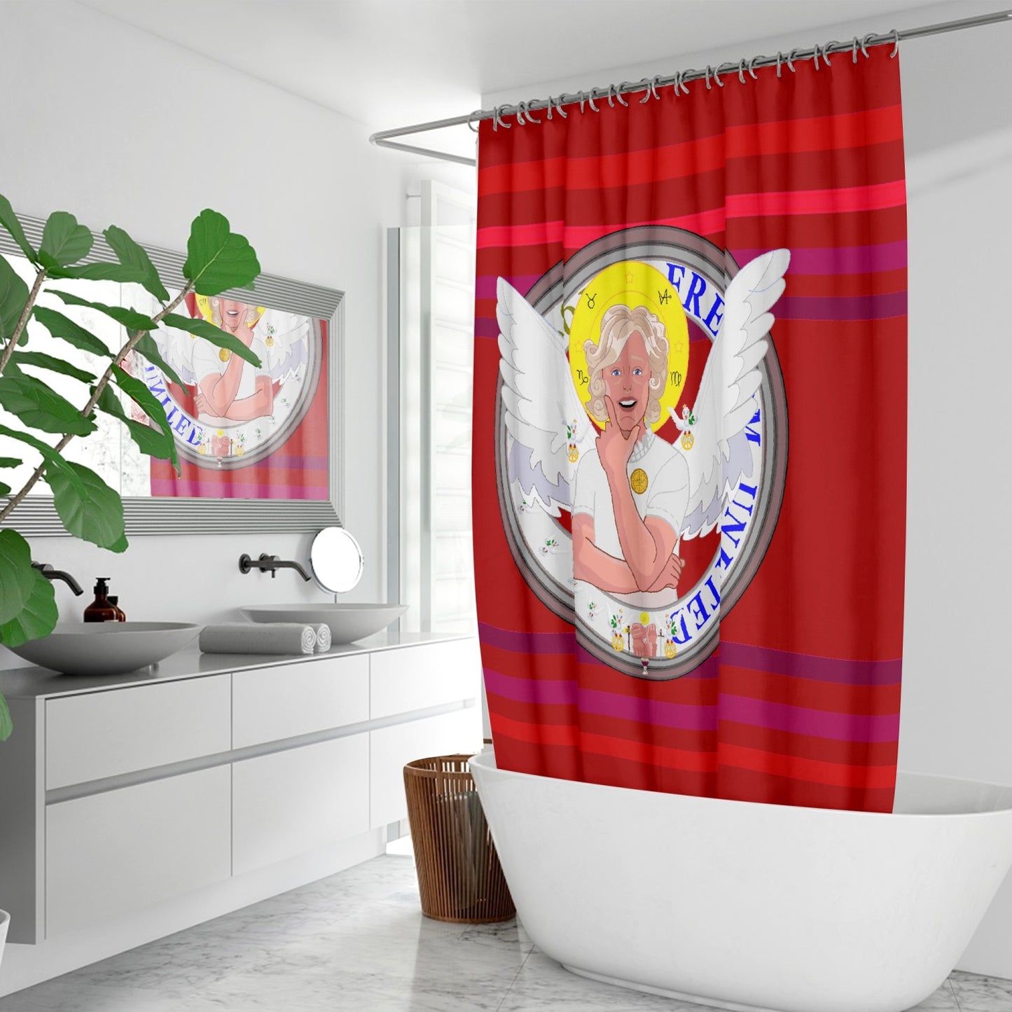 Quick-drying Shower Curtain GLOBAL FREEDOM UNITED© ARCHANGEL GABRIEL Red