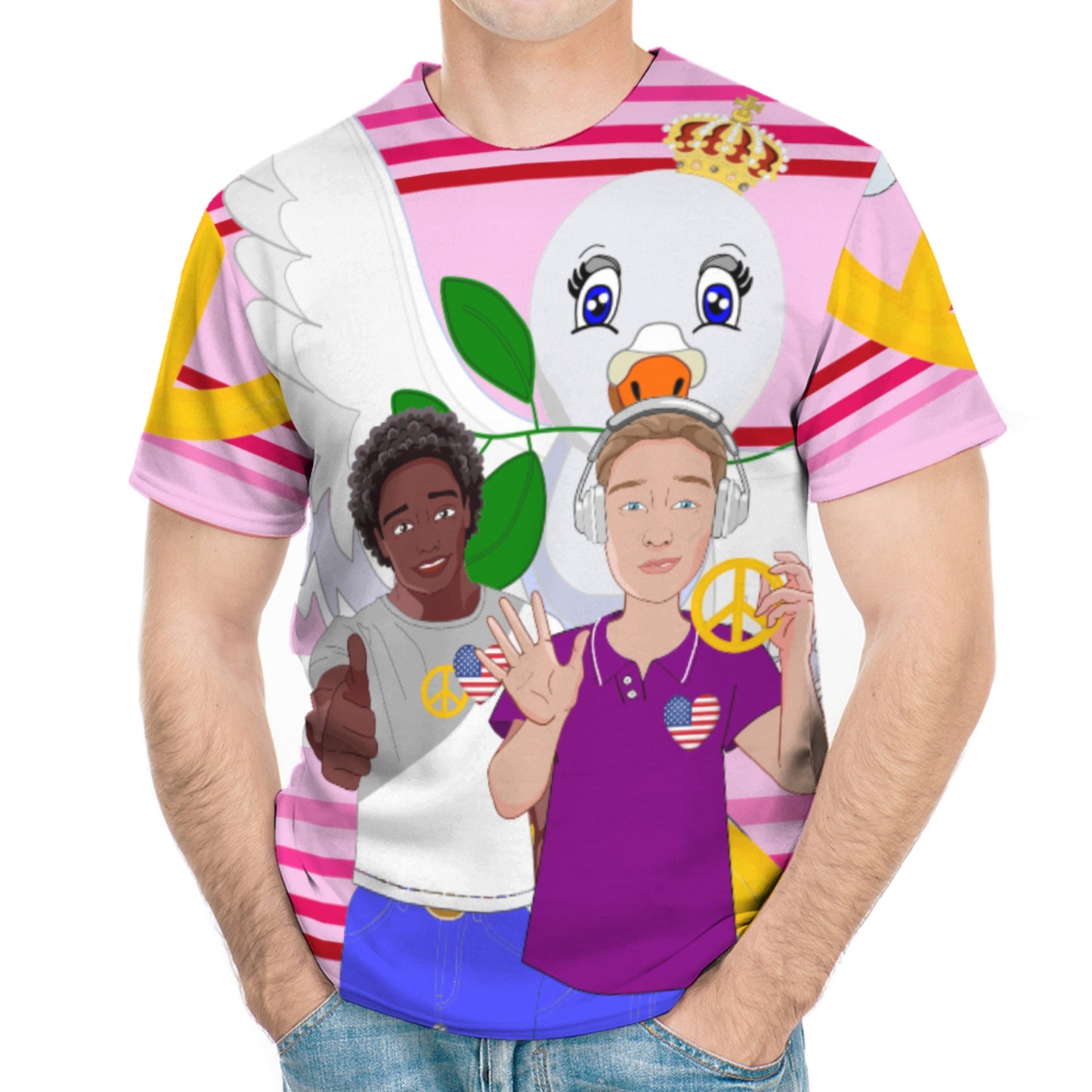 Men´s T-shirt GLOBAL FREEDOM UNITED© Anti Racism & Fascism USA Pink1