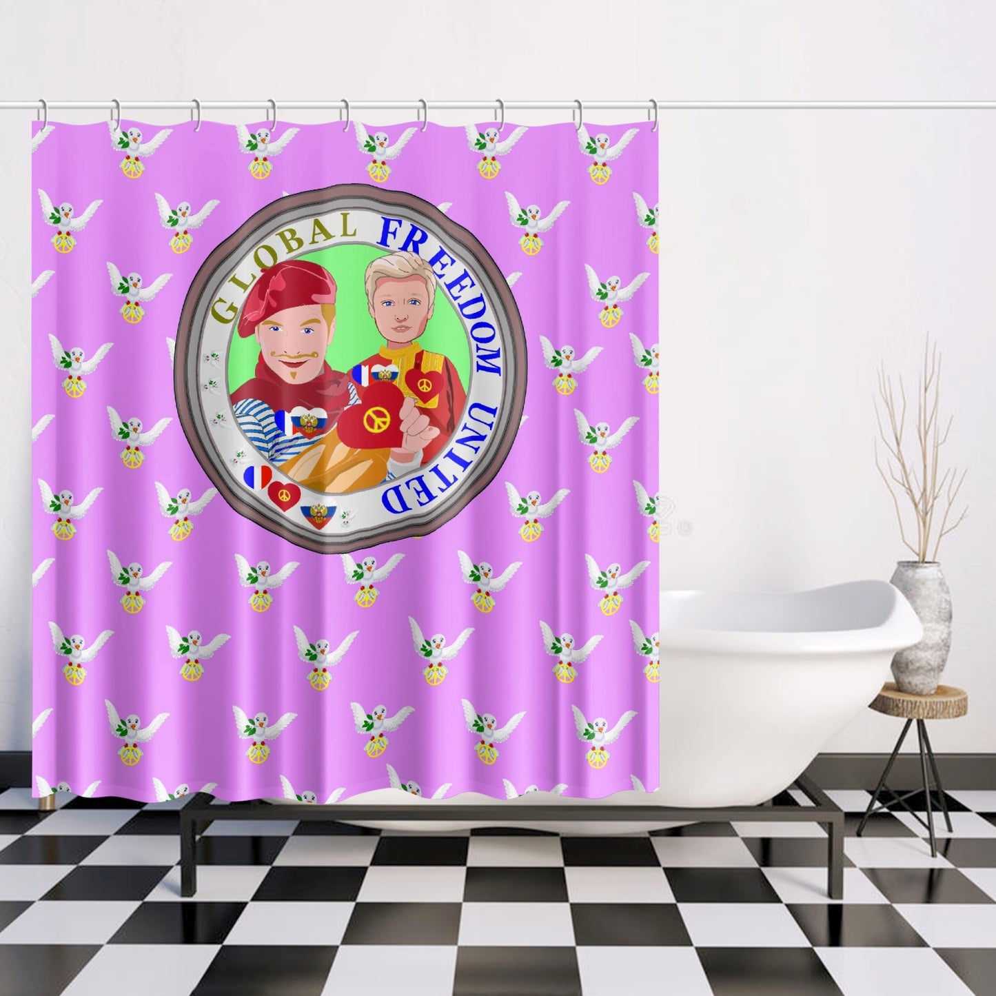 GLOBAL FREEDOM UNITED MEN FRENCH & RUSSIA OLD PEACE VIOLET Quick-drying Shower Curtain