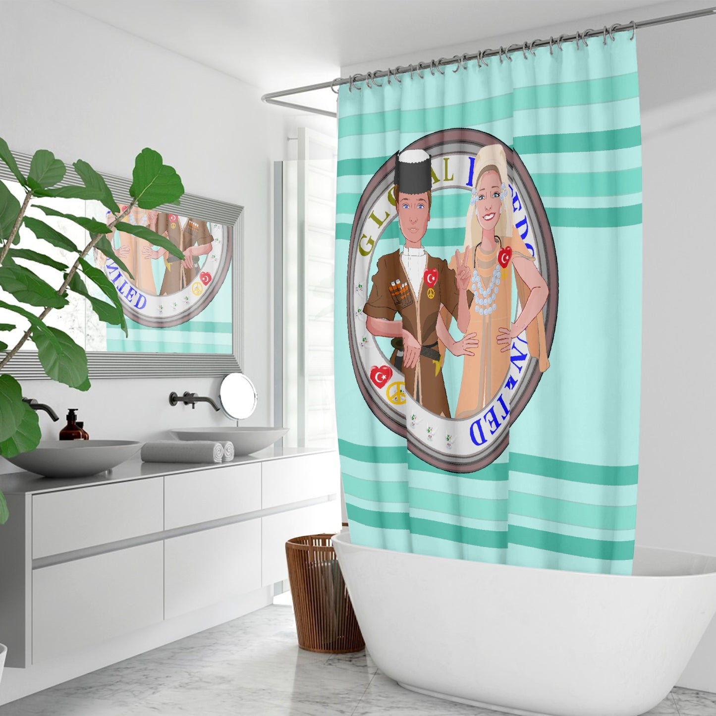 GLOBAL FREEDOM UNITED© Couple Turkey Light Green - Quick-drying Shower Curtain
