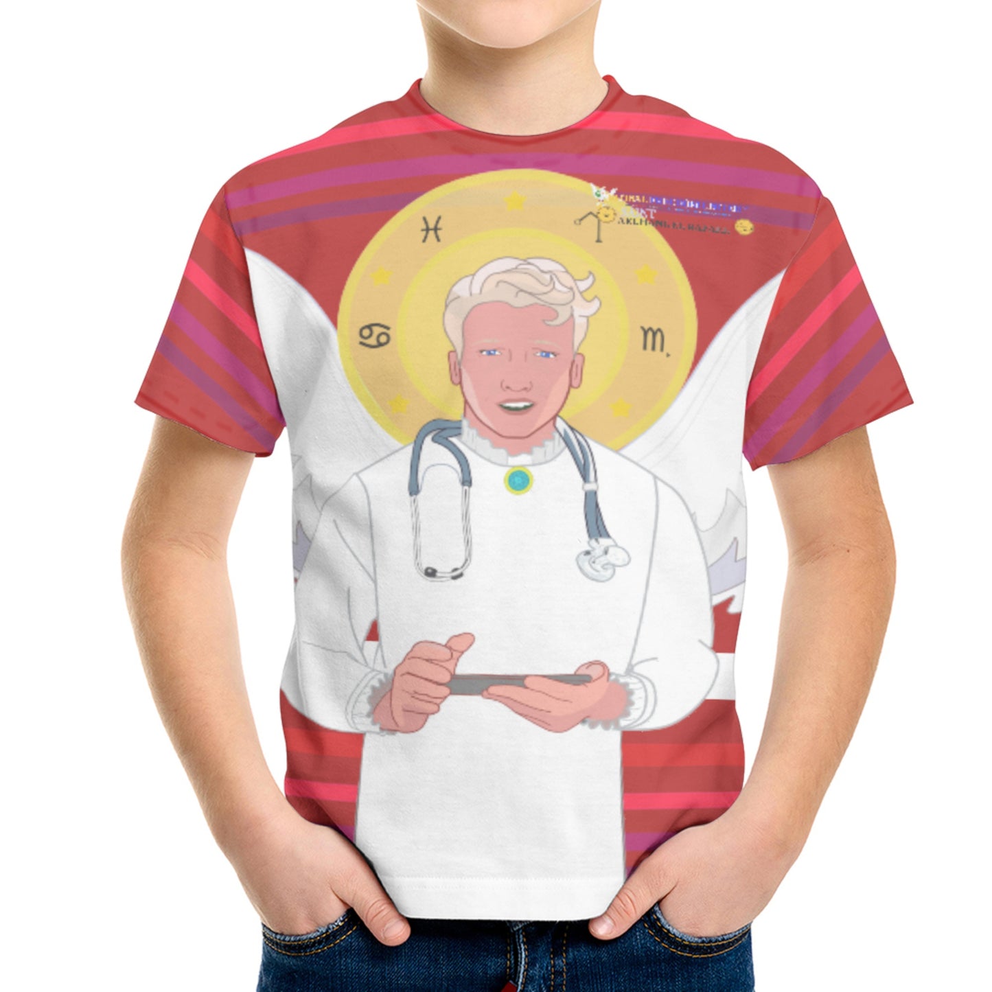 Kid´s T-shirt GLOBAL FREEDOM UNITED© Archangel Rafael English Red