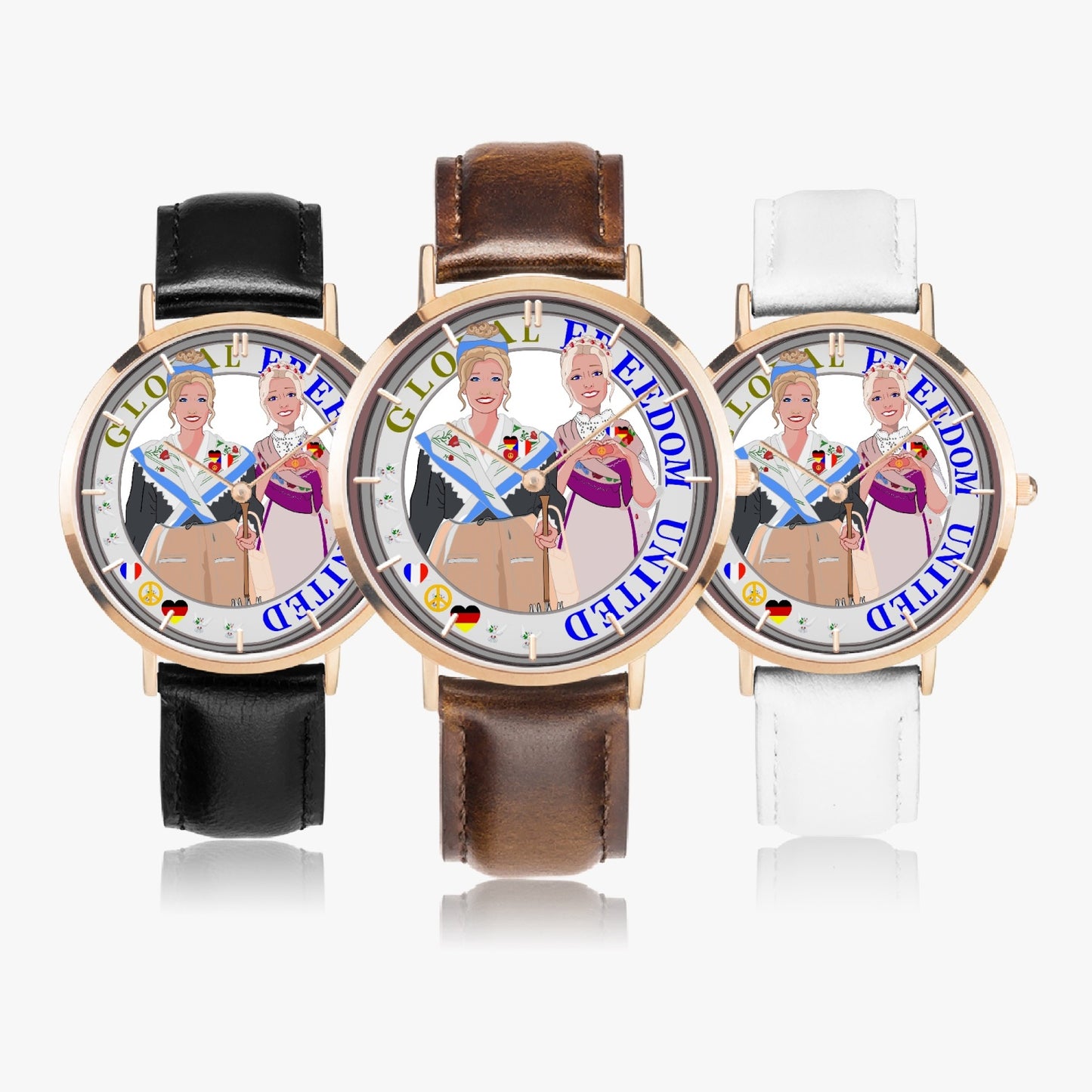 GLOBAL FREEDOM UNITED© Hot Selling Ultra-Thin Leather Strap Quartz Watch (Rose Gold With Indicators) Women French & Germany