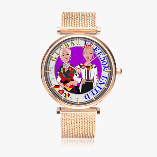 GLOBAL FREEDOM UNITED© New Stylish Ultra-Thin Quartz Watch (With Indicators) Women Romania & Germany