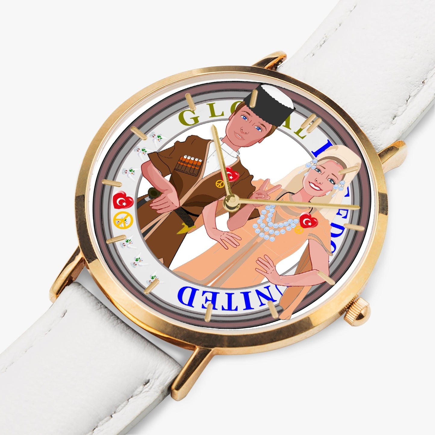 GLOBAL FREEDOM UNITED© Couple Turkey Hot Selling Ultra-Thin Leather Strap Quartz Watch (Rose Gold With Indicators)