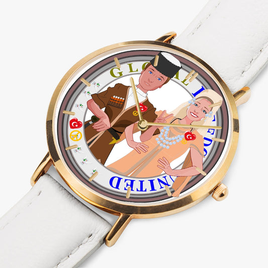 GLOBAL FREEDOM UNITED© Couple Turkey Hot Selling Ultra-Thin Leather Strap Quartz Watch (Rose Gold With Indicators)