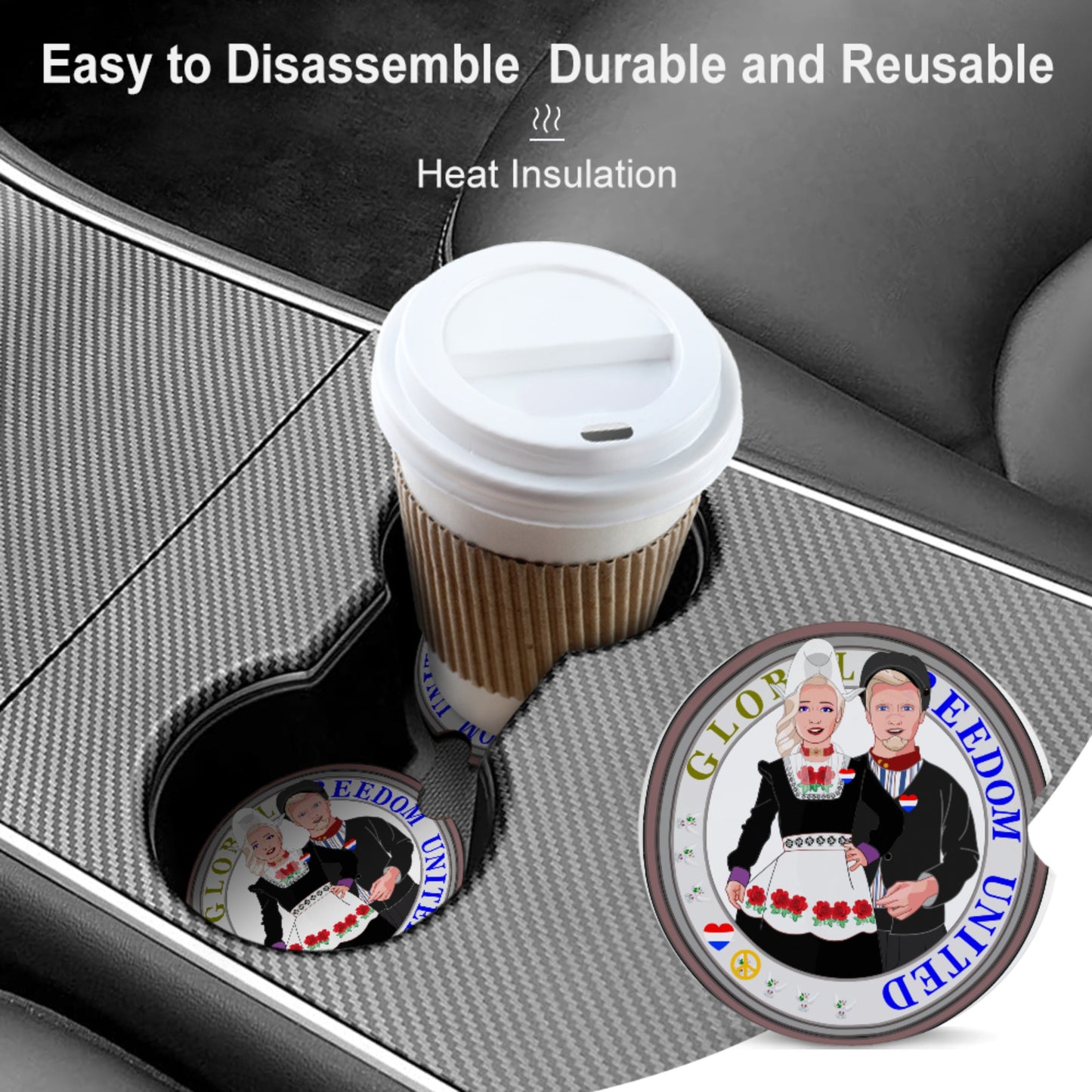 Ceramic Car Coaster GLOBAL FREEDOM UNITED© Couple Nederland