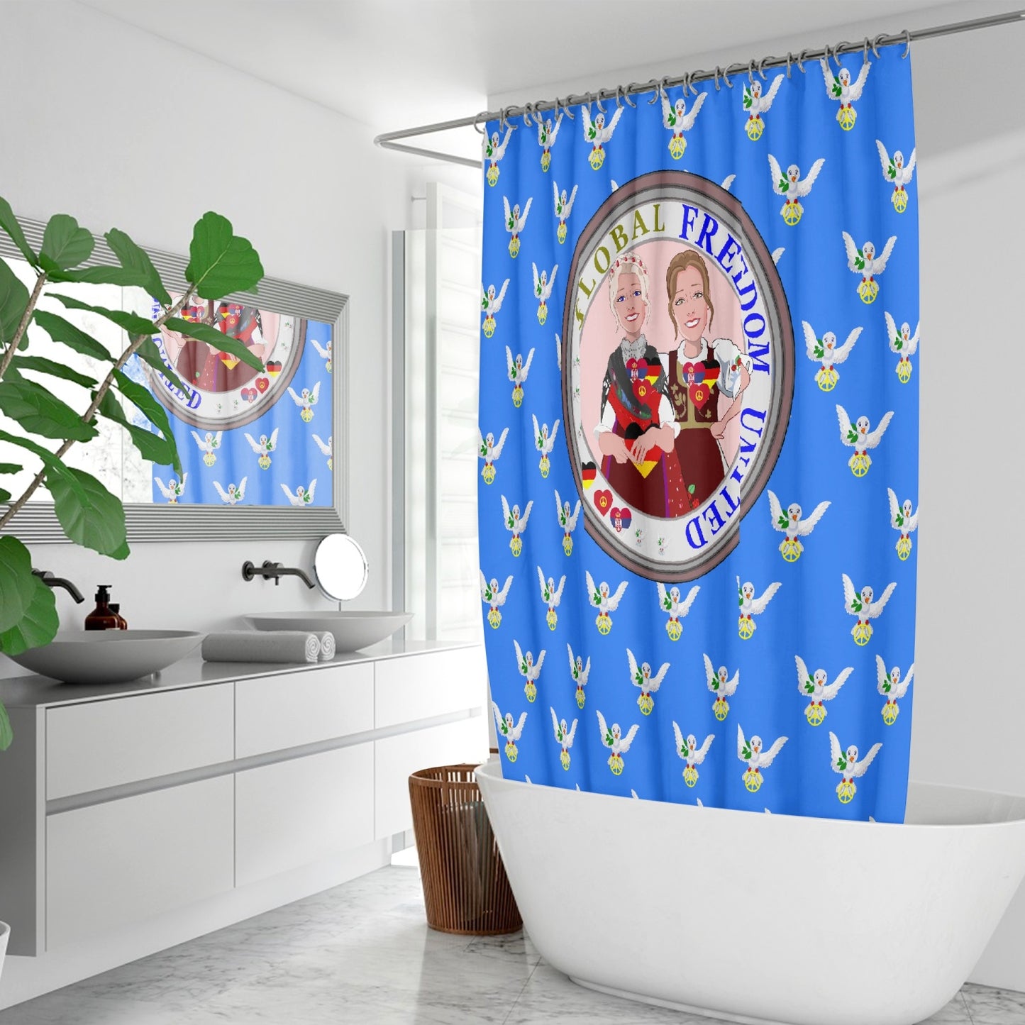 GLOBAL FREEDOM UNITED© Women Serbia & Germany BLUE V1 Quick-drying Shower Curtain171. Quick-drying Shower Curtain