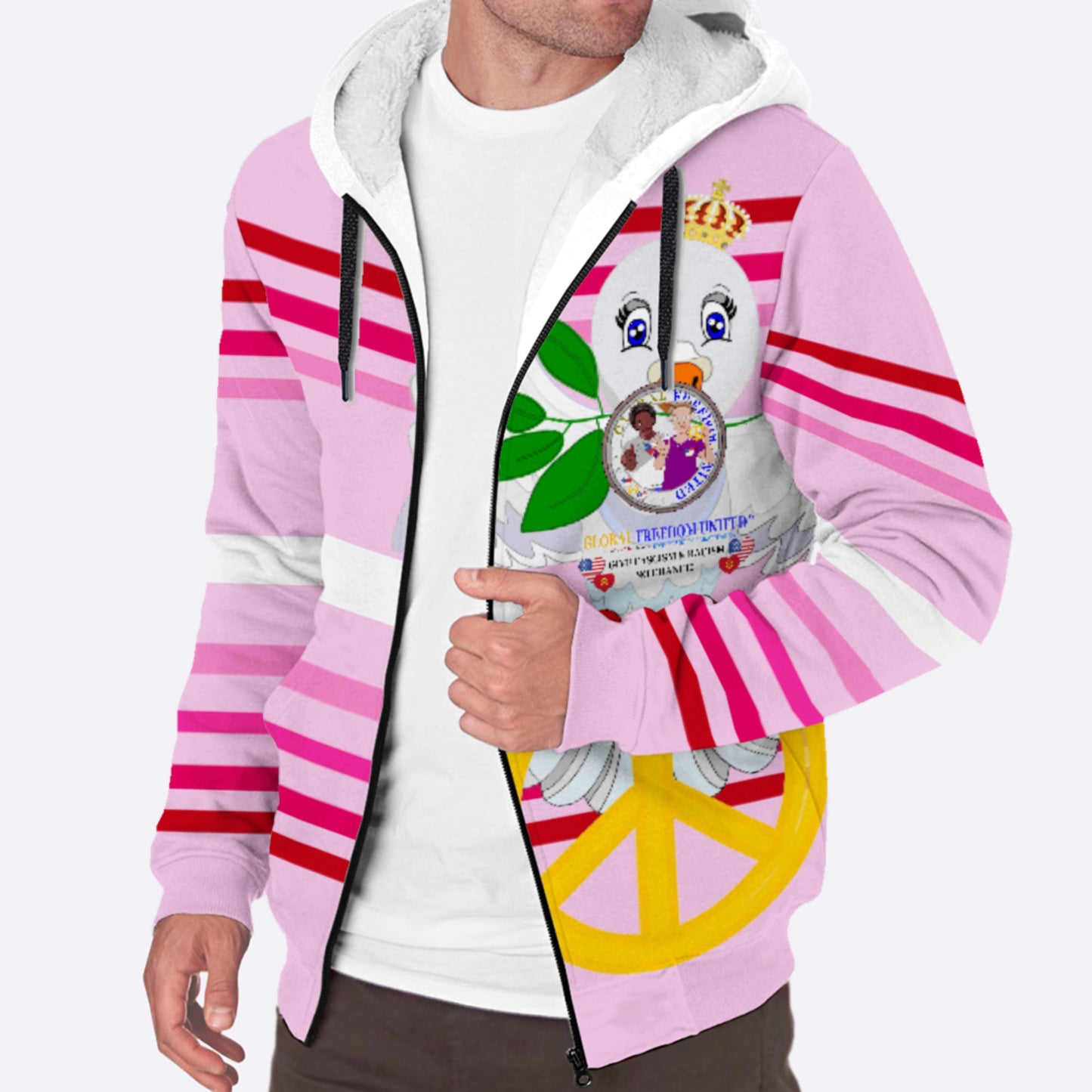 Plush Hoodie GLOBAL FREEDOM UNITED© Men Anti Racism & Fascism USA  Pink1