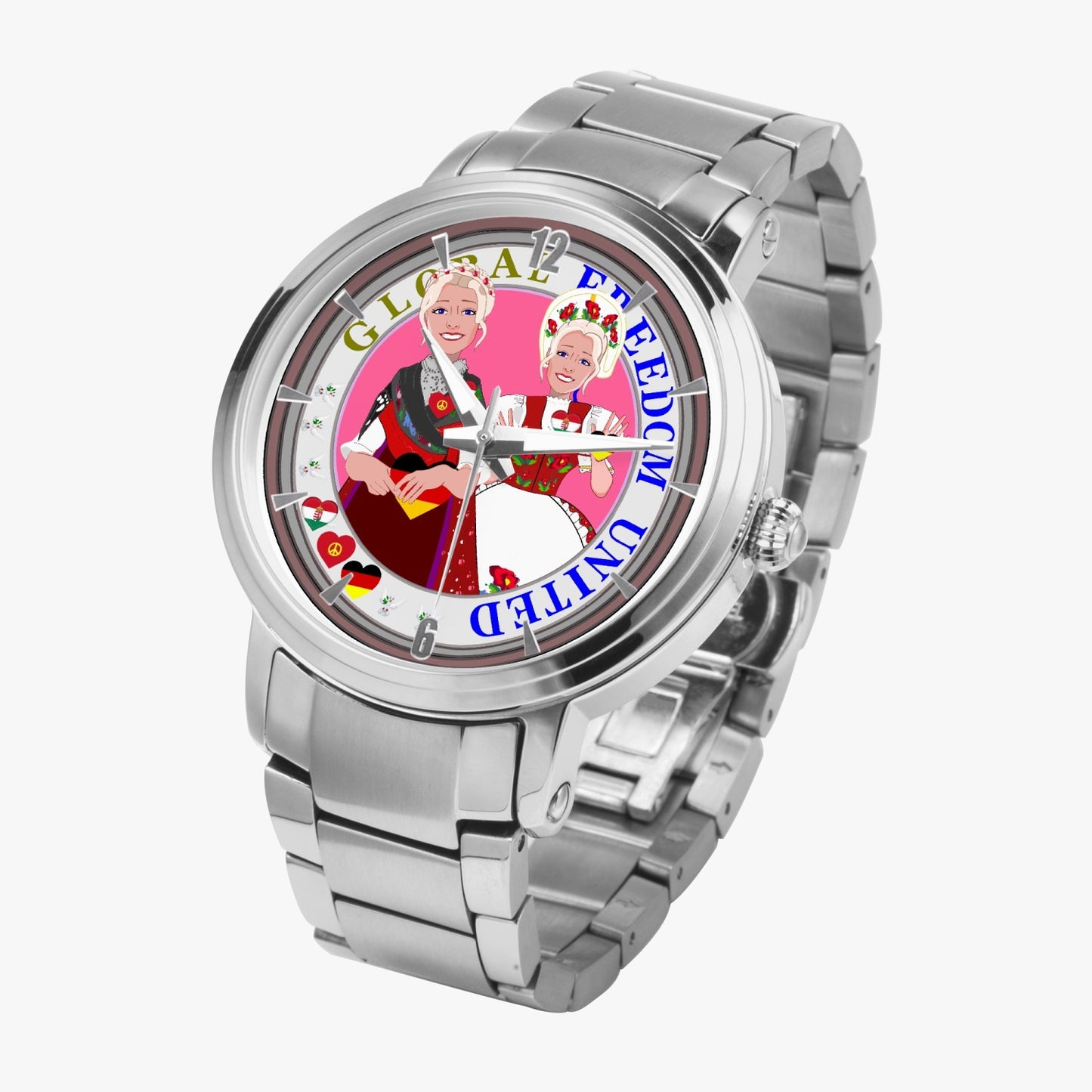 New Steel Strap Automatic Watch (With Indicators) GLOBAL FREEDOM UNITED WOMEN GERMANY & HUNGARY