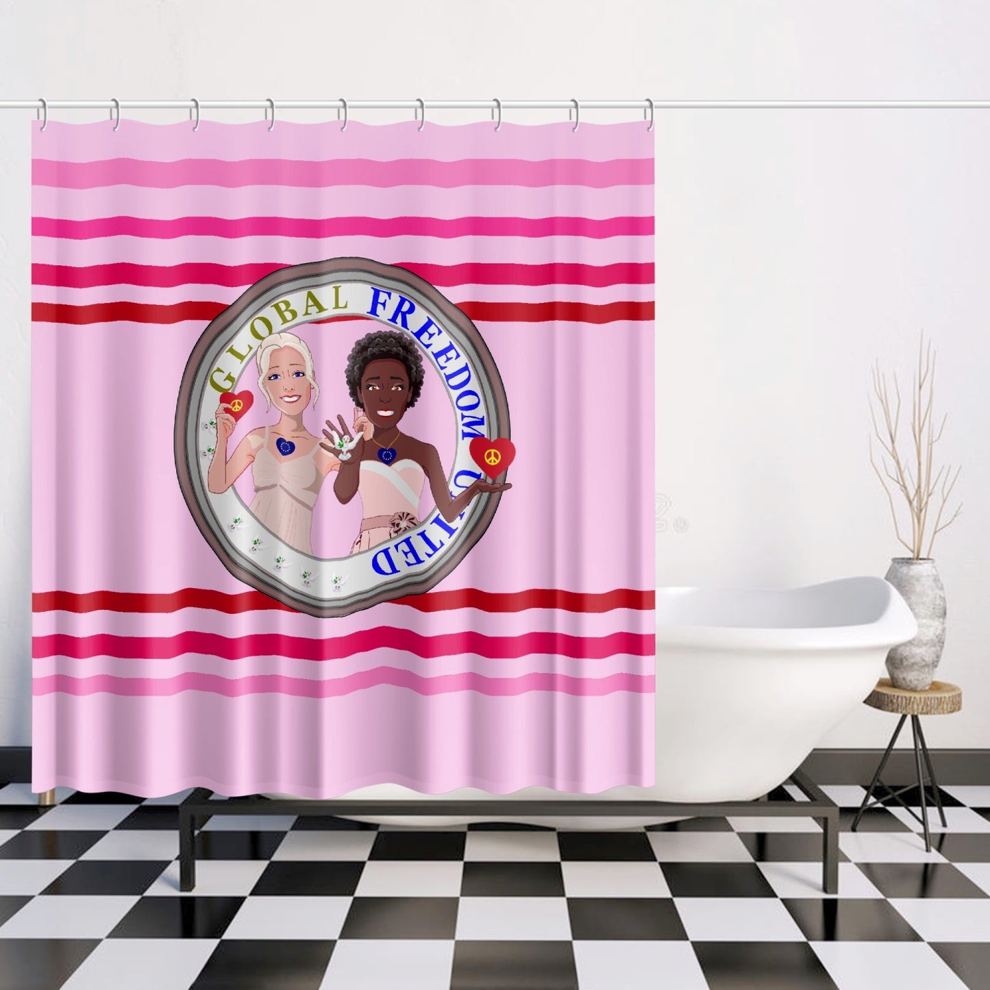 Quick-drying Shower Curtain GLOBAL FREEDOM UNITED© Women Anti Fascism & Racism EU Pink