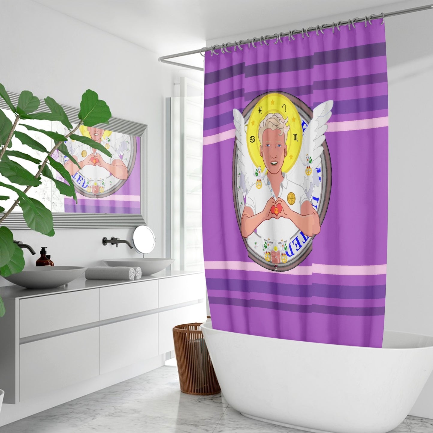 Quick-drying Shower Curtain GLOBAL FREEDOM UNITED© Archangel Rafael Lilac
