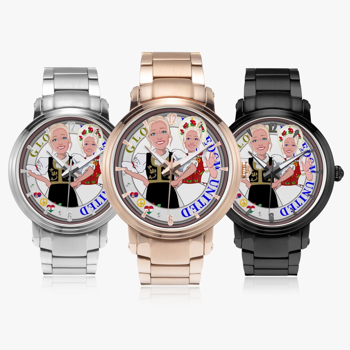 New Steel Strap Automatic Watch (With Indicators) GLOBAL FREEDOM UNITED© WOMEN SERBIA & HUNGARY