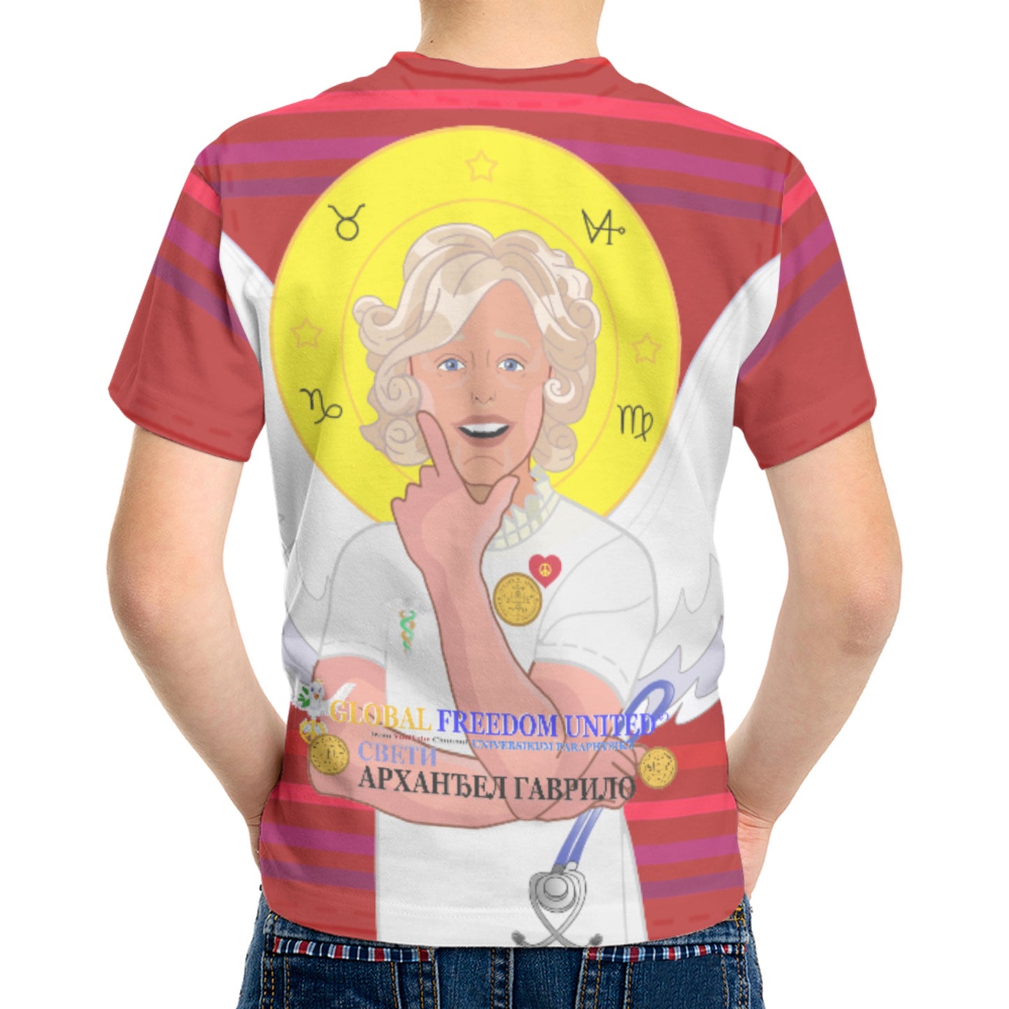 Kid´s T-shirt 2 GLOBAL FREEDOM UNITED© Archangel Gabriel Serbia Red