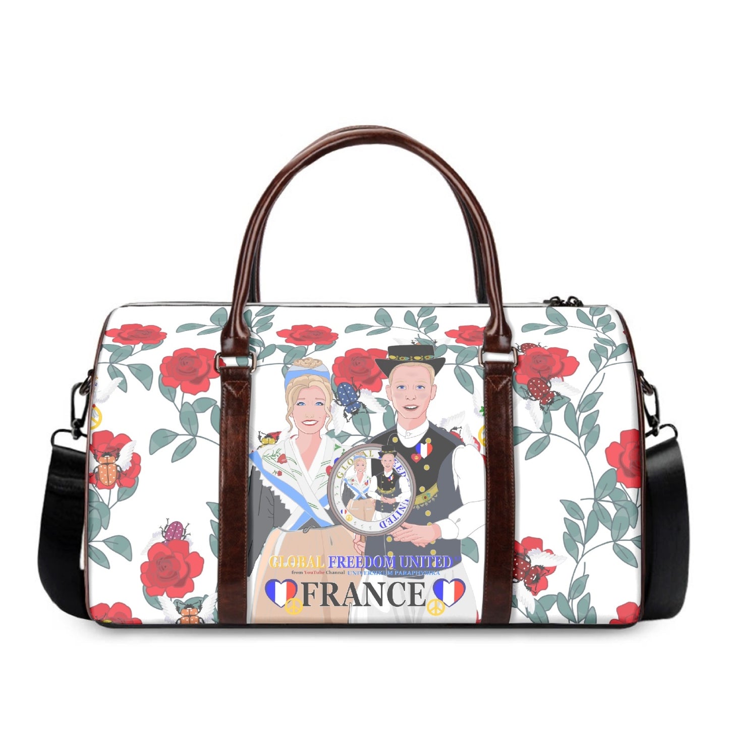 GLOBAL FREEDOM UNITED© Couple French Red Roses Duffle Bag
