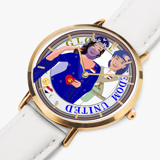 GLOBAL FREEDOM UNITED© Couple Yemen Hot Selling Ultra-Thin Leather Strap Quartz Watch (Rose Gold With Indicators)