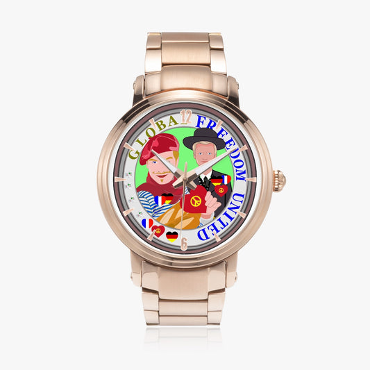 New Steel Strap Automatic Watch (With Indicators) GLOBAL FREEDOM UNITED MEN FRENCH & GERMANY