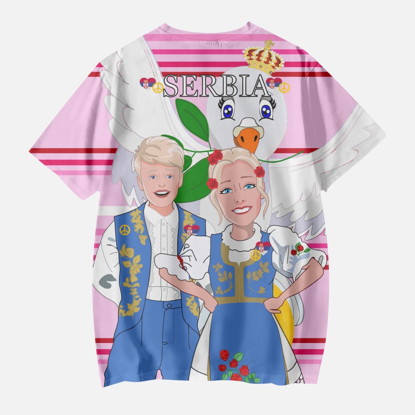 AOP Kids' Short T-Shirts GLOBAL FREEDOM UNITED COUPLE EDITION SERBIA PINK2