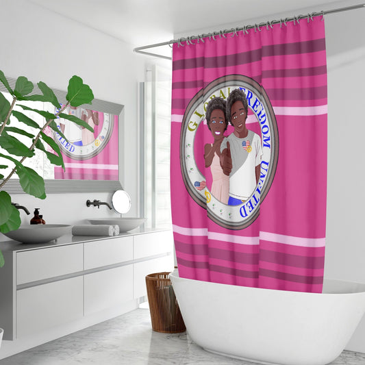 Quick-drying Shower Curtain GLOBAL FREEDOM UNITED© Couple USA Afro American Pink