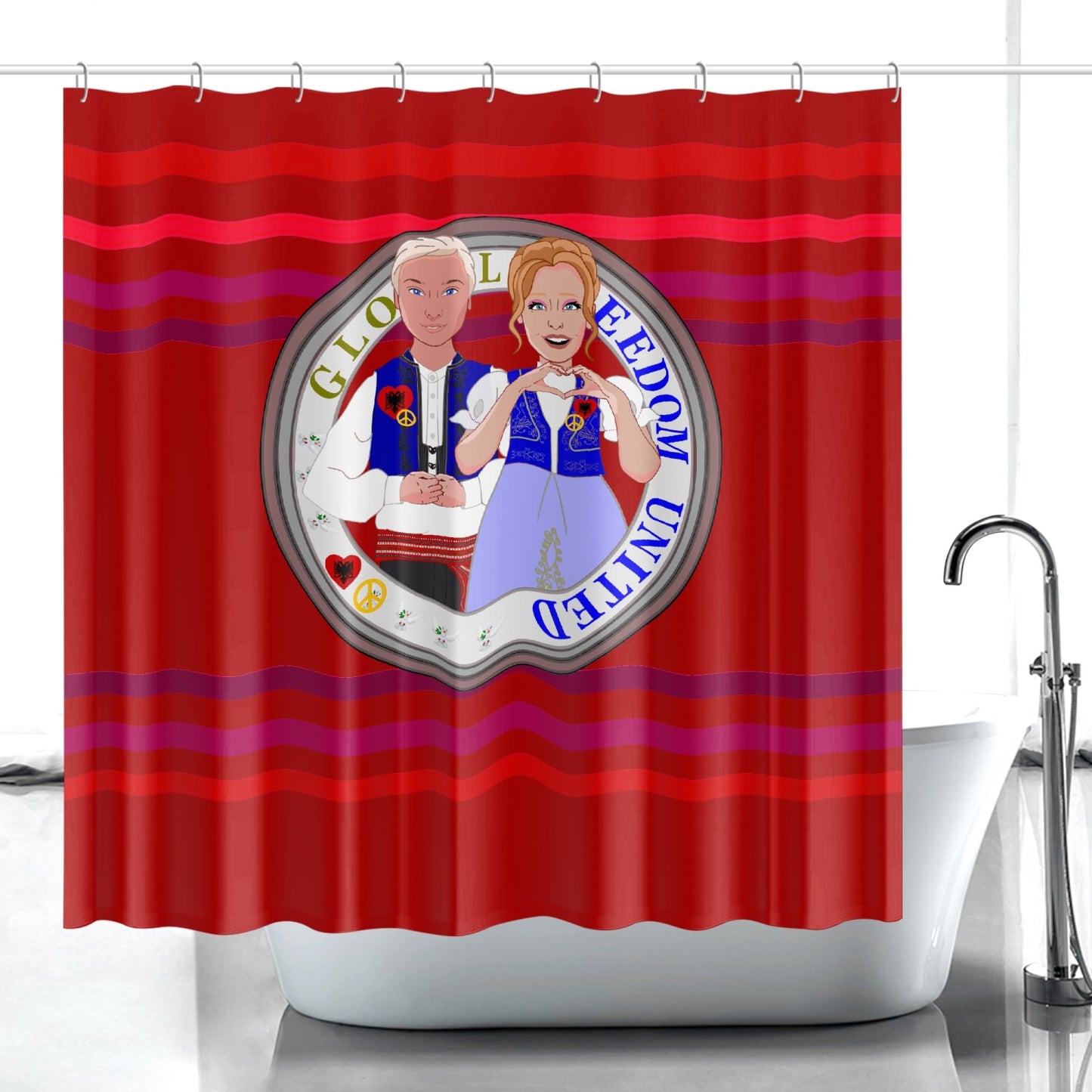 GLOBAL FREEDOM UNITED© Couple Albania Red Quick-drying Shower Curtain
