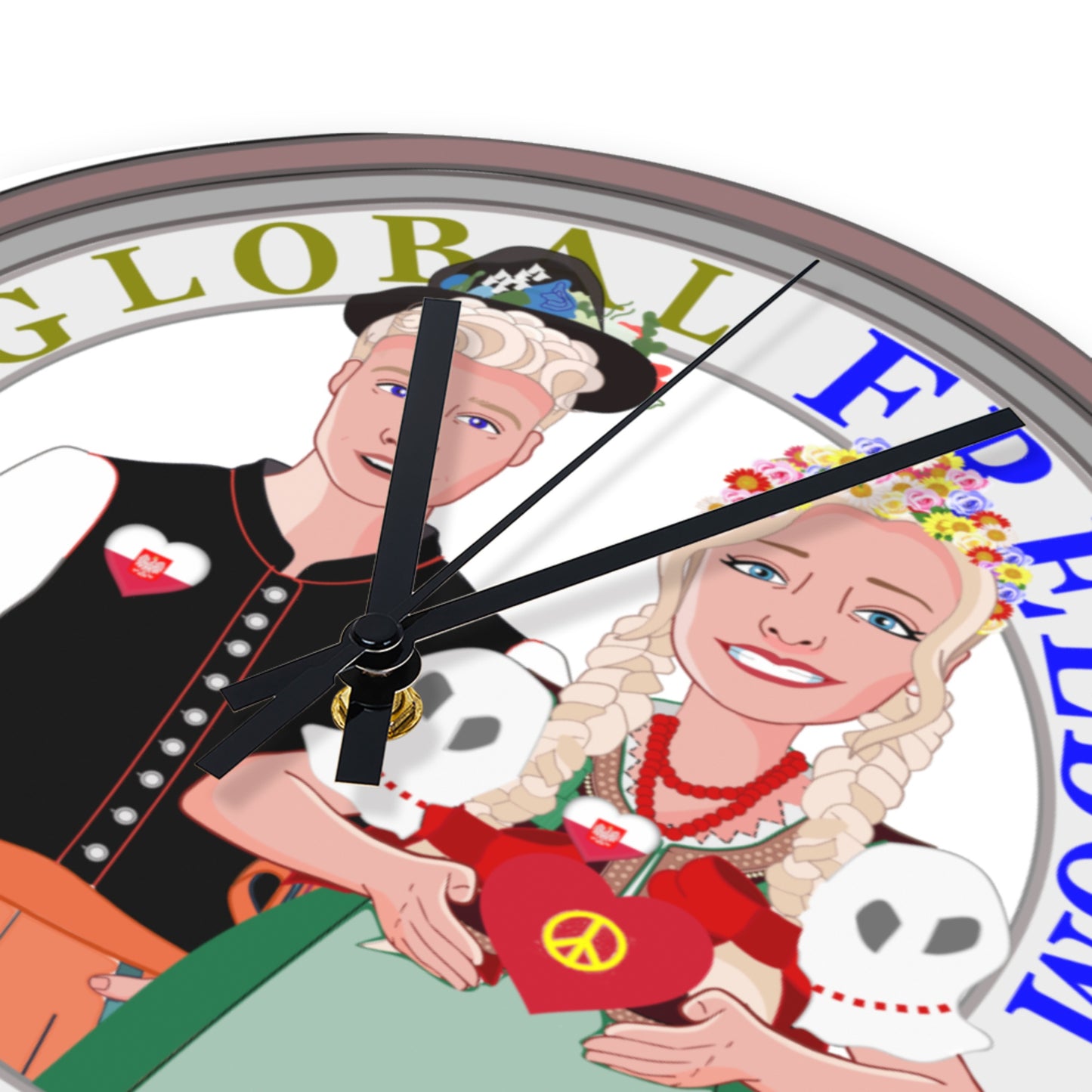 Wooden Wall Clock Without Scale GLOBAL FREEDOM UNITED© Couple Poland