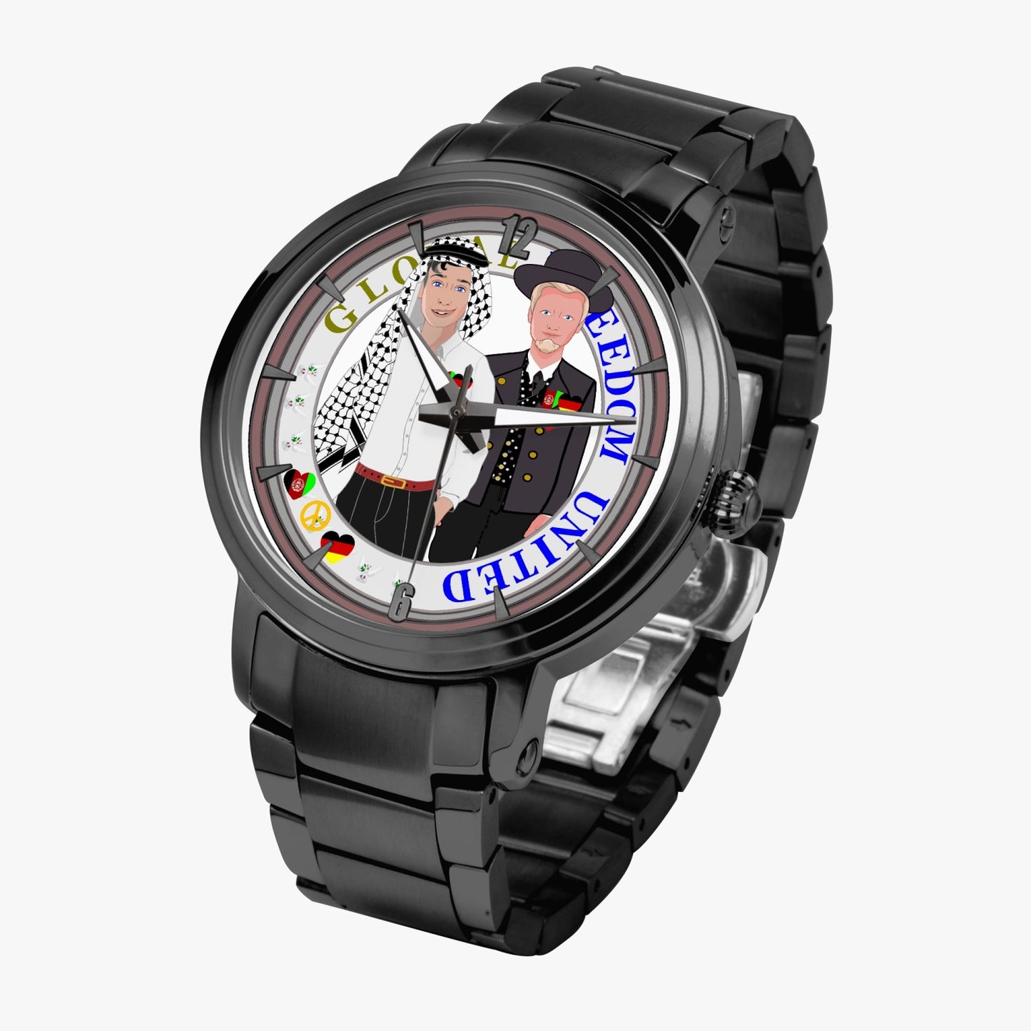 GLOBAL FREEDOM UNITED© New Steel Strap Automatic Watch (With Indicators) Men Afghanistan & Germany